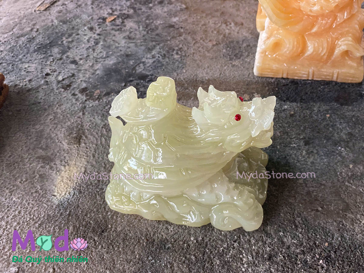 Tượng Long Quy hoá rồng đá Ngọc Xanh Pakistan