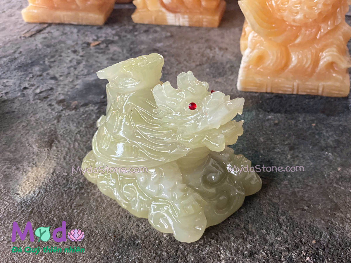 Tượng Long Quy hoá rồng đá Ngọc Xanh Pakistan