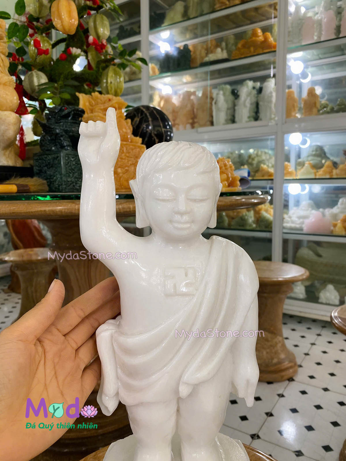 Tượng Phật Đản Sanh đá Cẩm Thạch Trắng