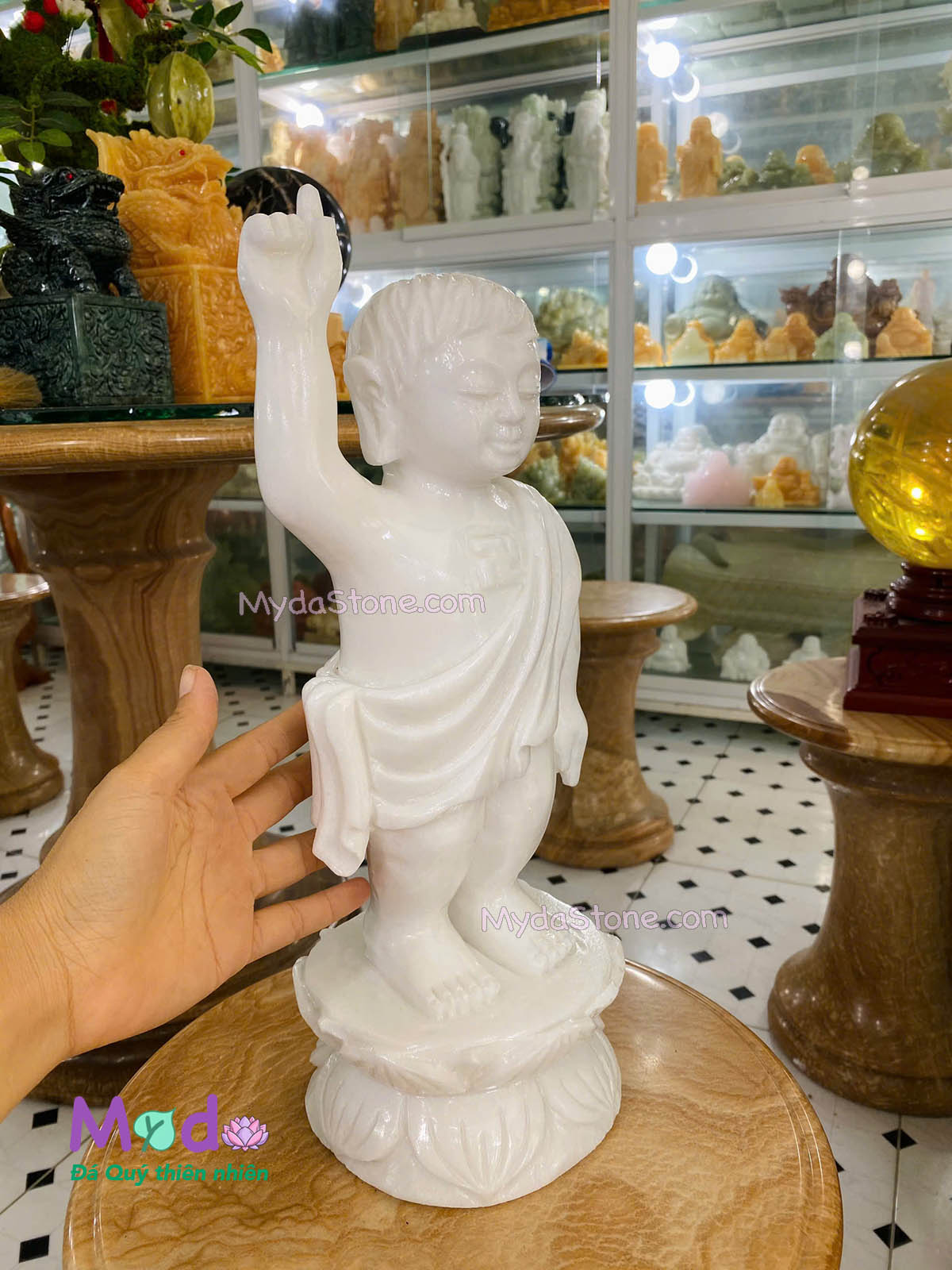 Tượng Phật Đản Sanh đá Cẩm Thạch Trắng
