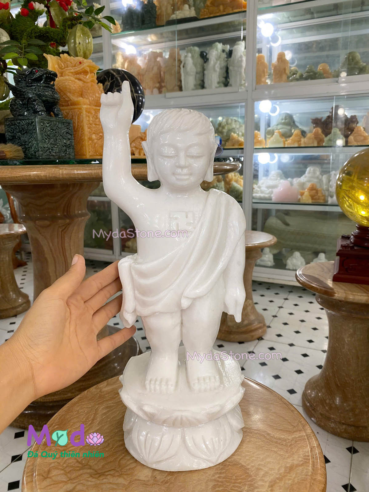 Tượng Phật Đản Sanh đá Cẩm Thạch Trắng