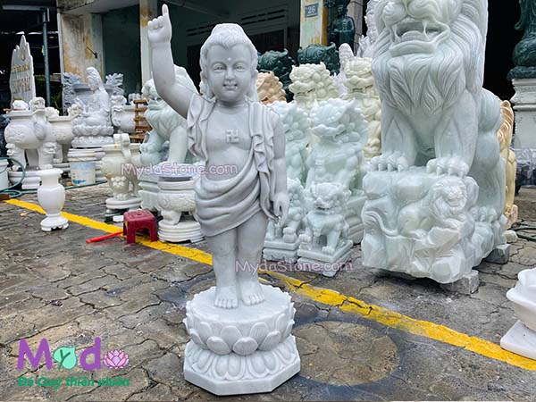 Tượng Phật Đản Sanh đá Cẩm Thạch Trắng Xám