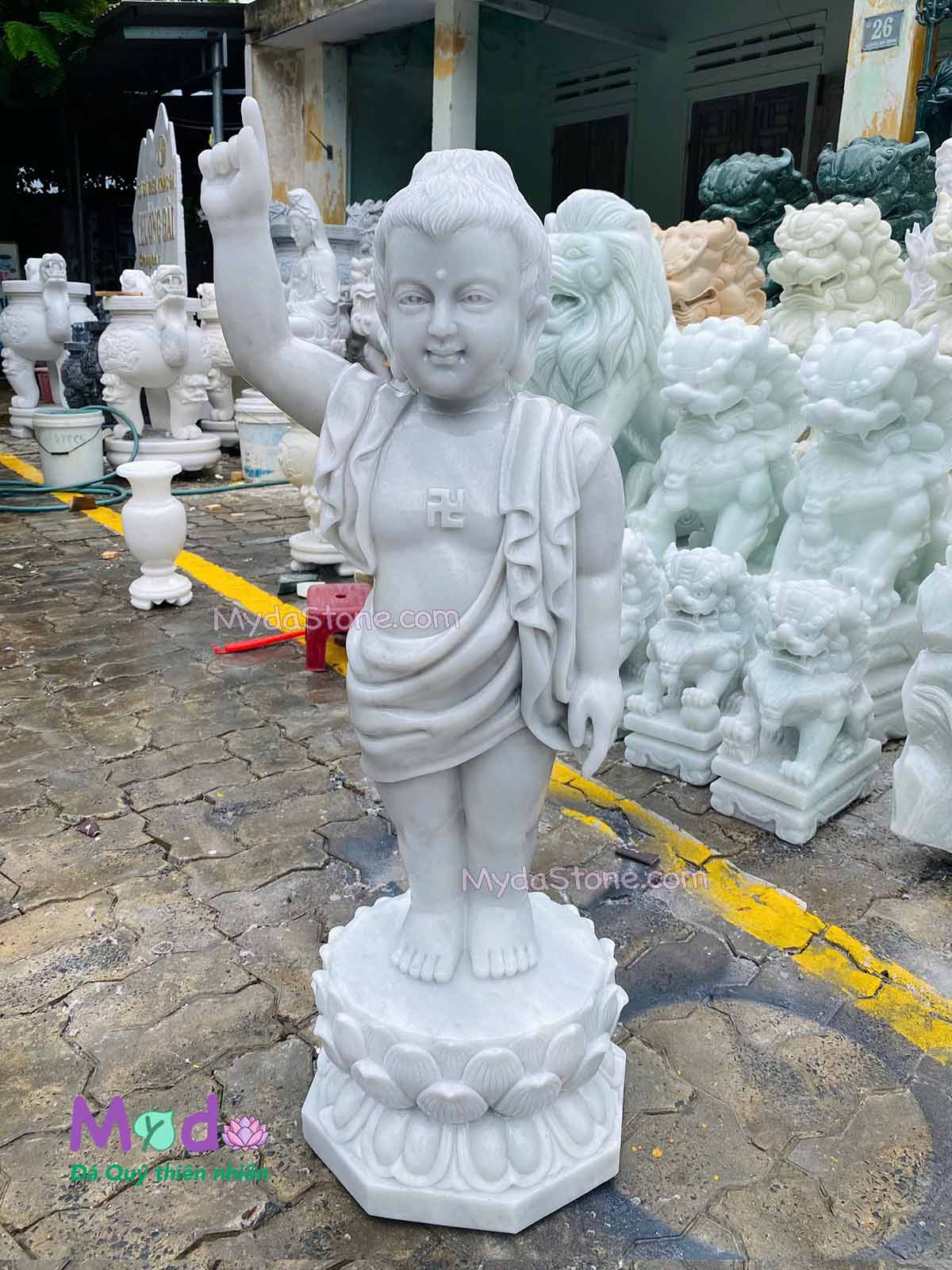 Tượng Phật Đản Sanh đá Cẩm Thạch Trắng Xám