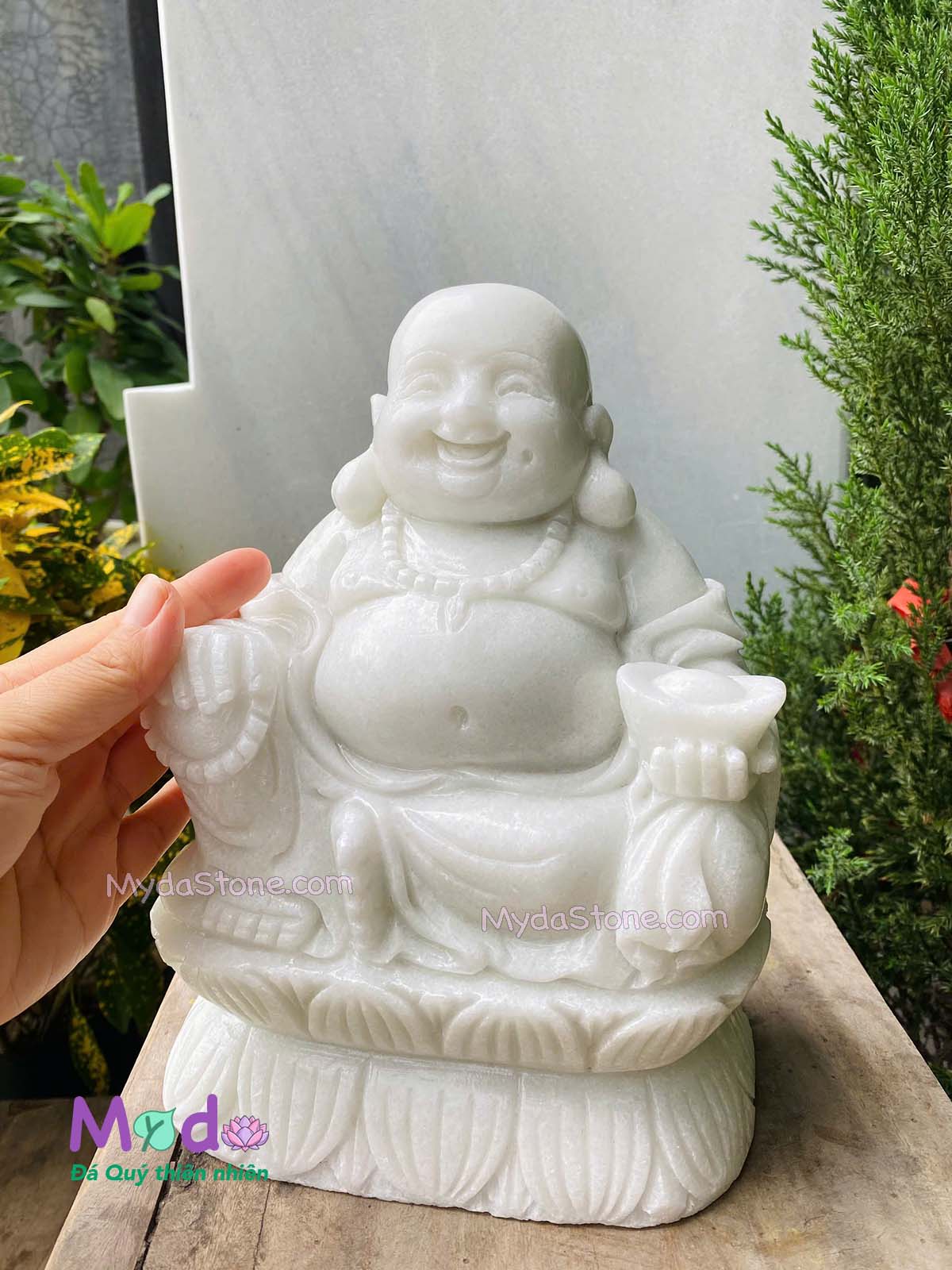 Tượng Phật Di Lặc đá Cẩm Thạch Trắng Xanh