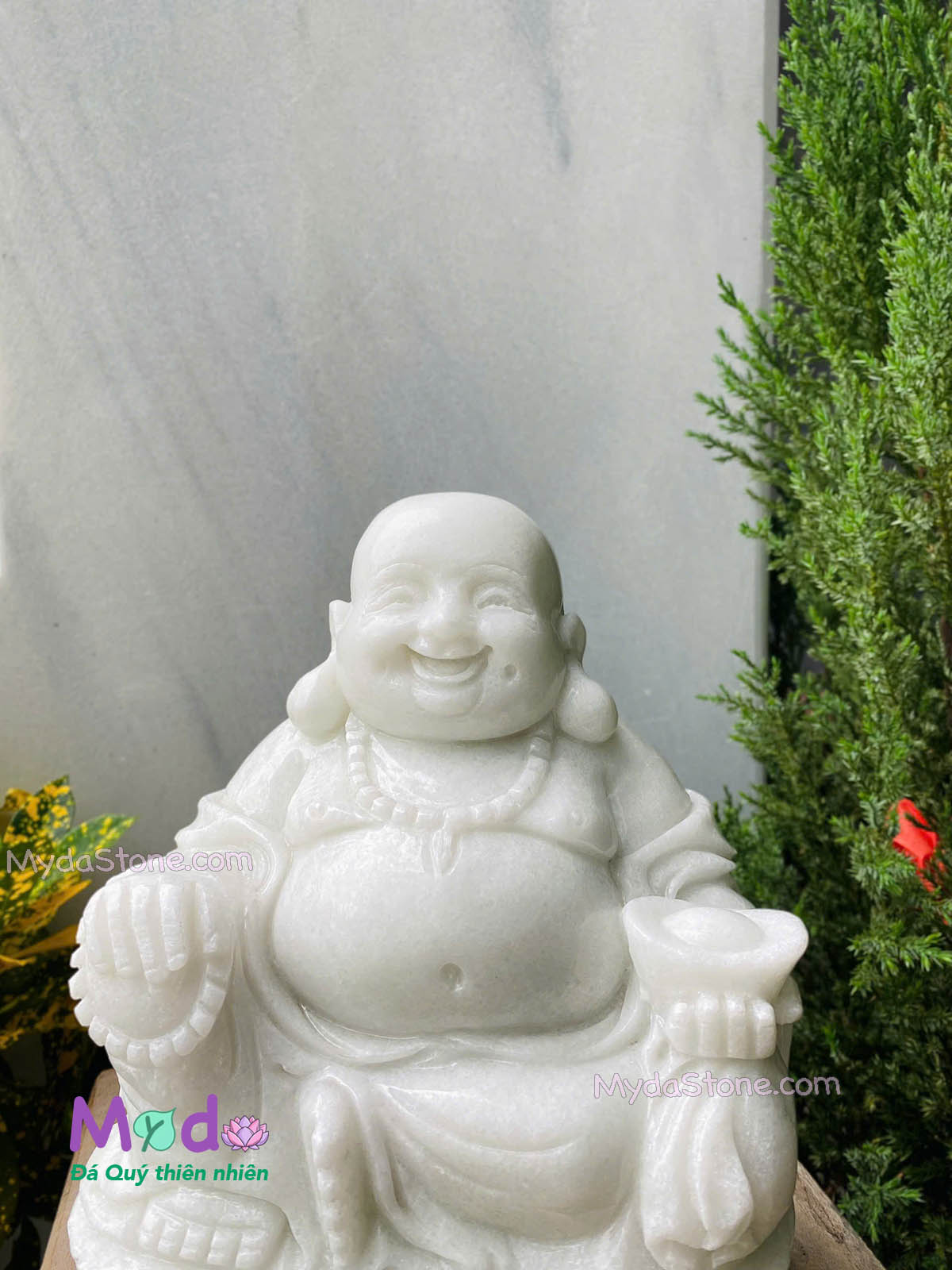 Tượng Phật Di Lặc đá Cẩm Thạch Trắng Xanh