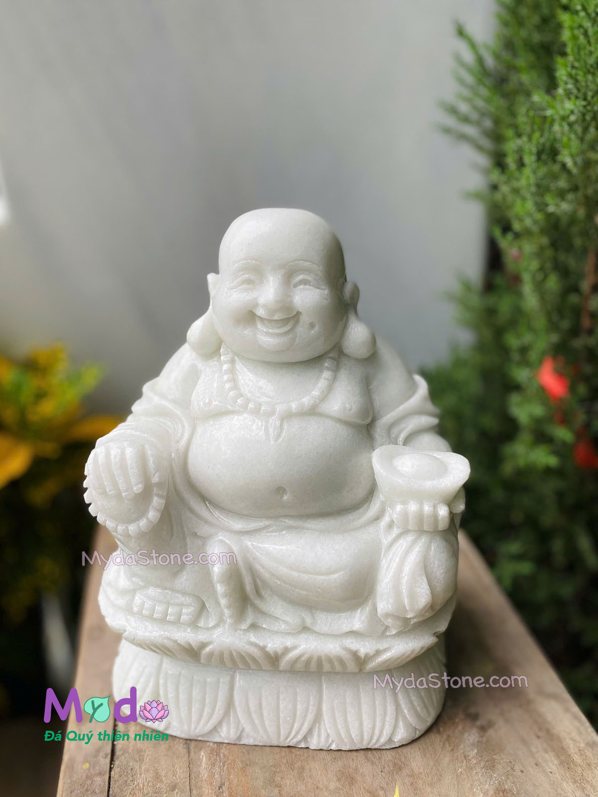 Tượng Phật Di Lặc đá Cẩm Thạch Trắng Xanh