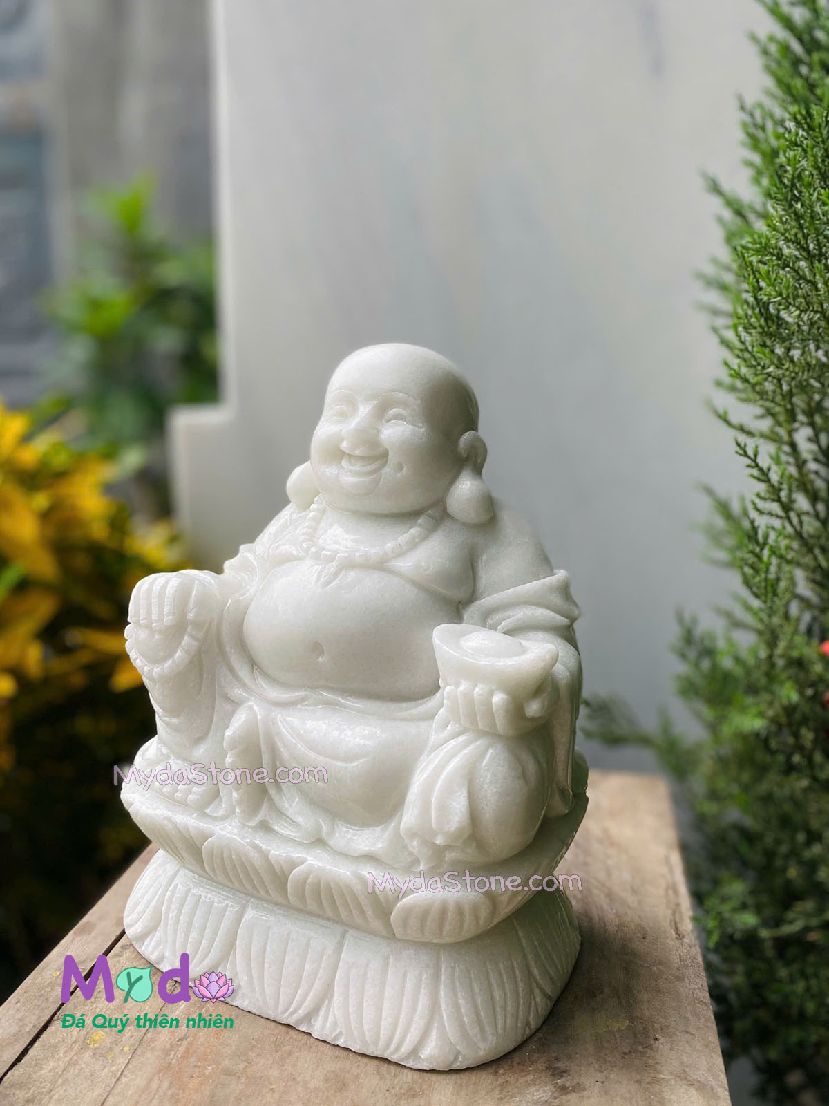 Tượng Phật Di Lặc đá Cẩm Thạch Trắng Xanh