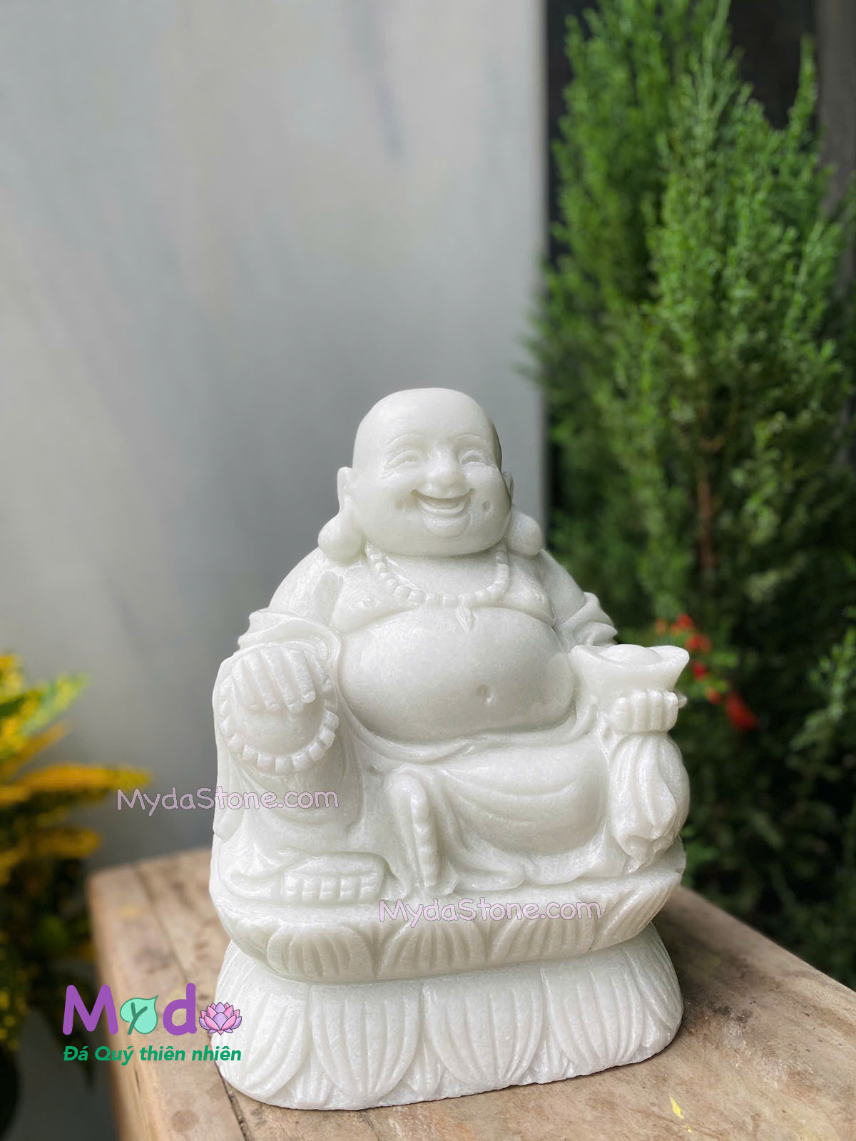 Tượng Phật Di Lặc đá Cẩm Thạch Trắng Xanh