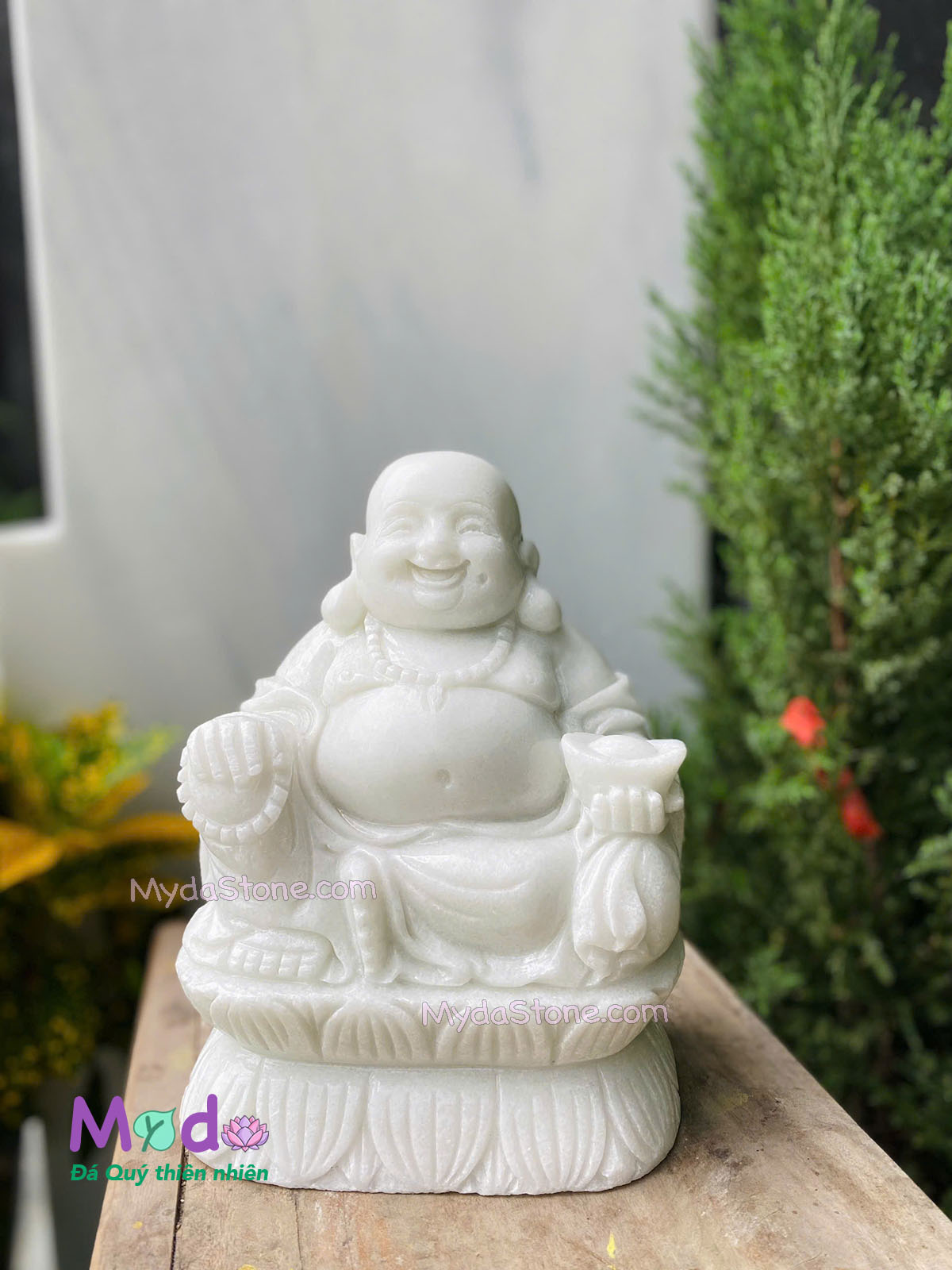 Tượng Phật Di Lặc đá Cẩm Thạch Trắng Xanh