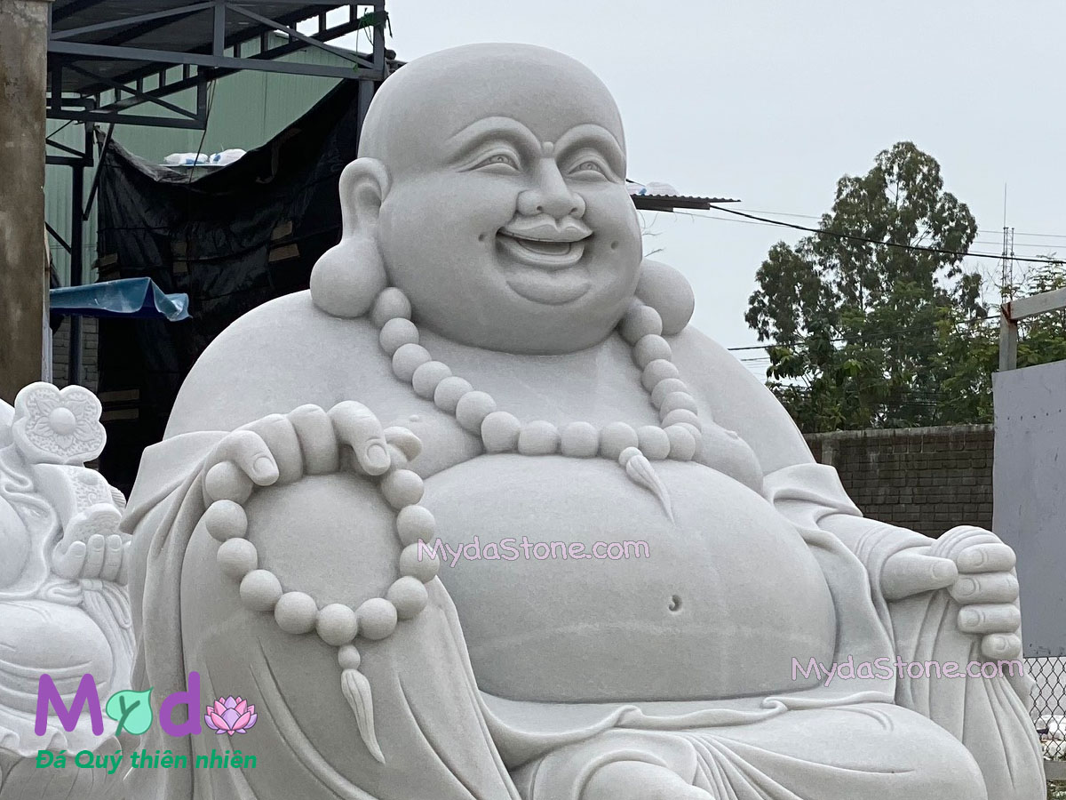 Tượng Phật Di Lặc ngồi đá Cẩm Thạch Trắng Xám