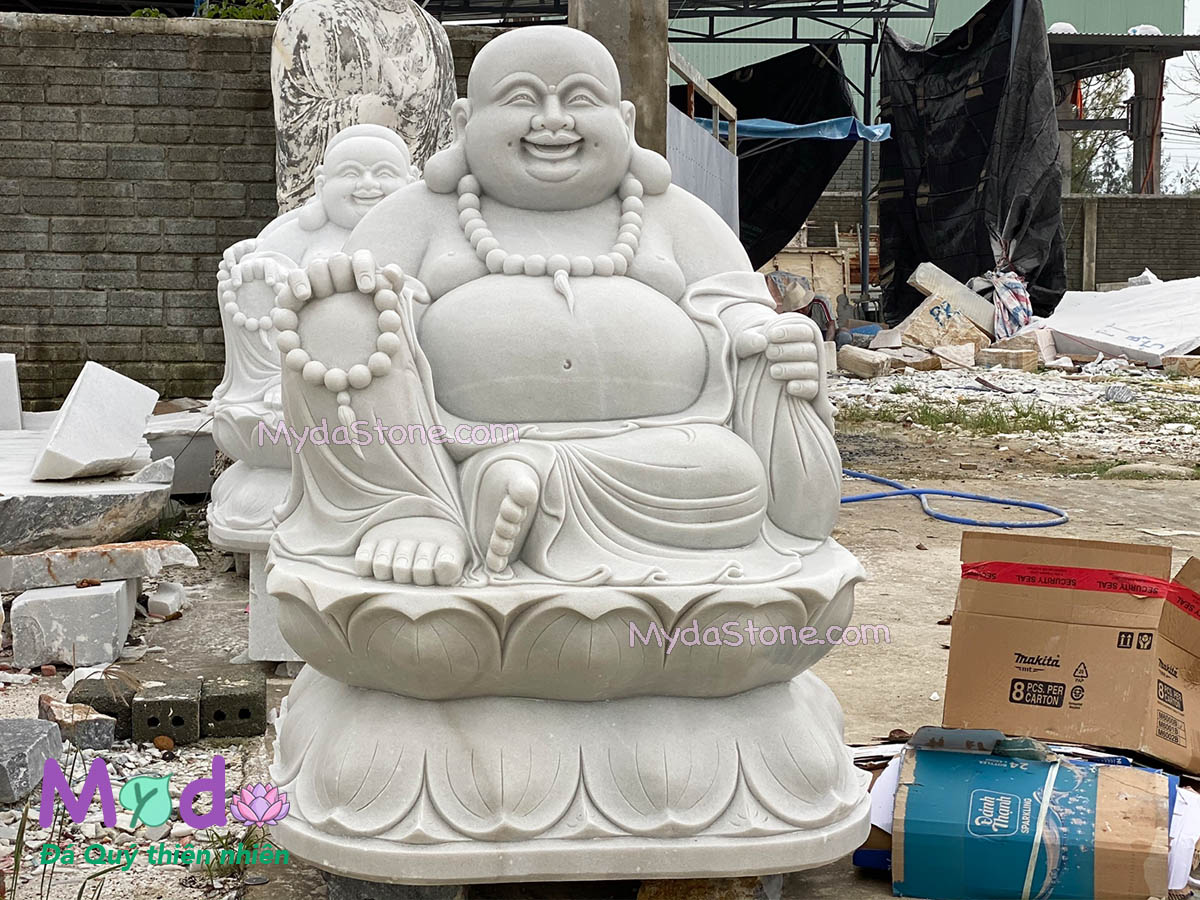 Tượng Phật Di Lặc ngồi đá Cẩm Thạch Trắng Xám
