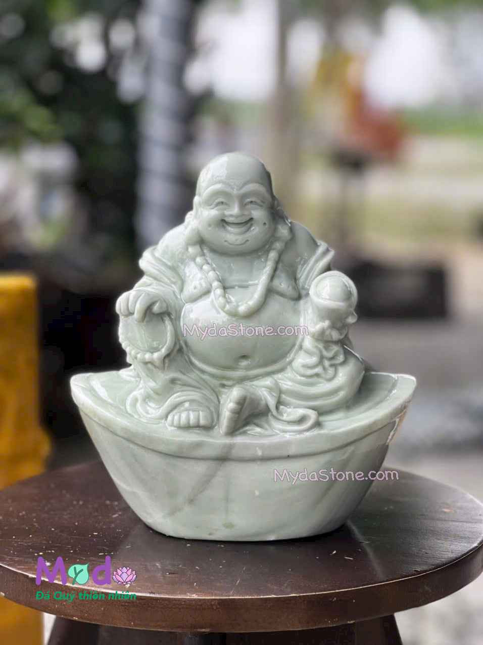Tượng Phật Di Lặc Kim Tiền đá Cẩm Thạch Xanh