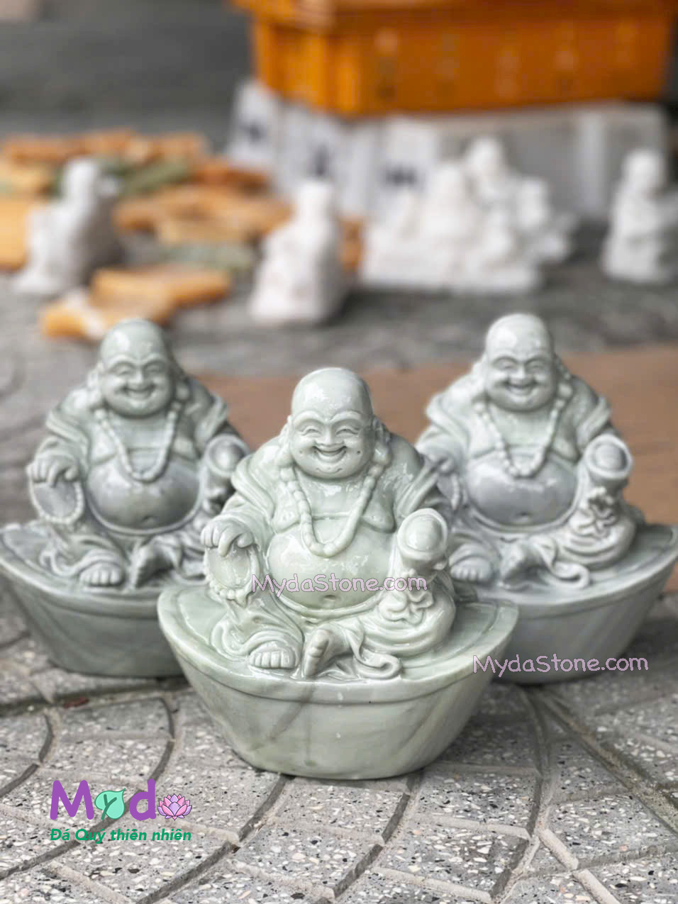 Tượng Phật Di Lặc Kim Tiền đá Cẩm Thạch Xanh