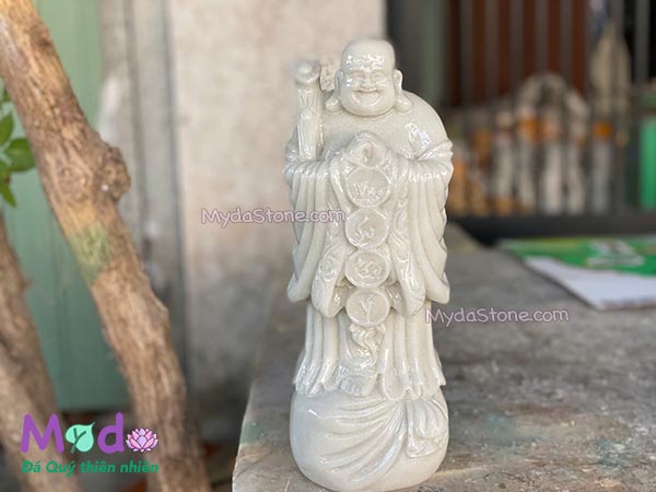 Tượng Phật Di Lặc đứng bao tiền đá Cẩm Thạch Trắng