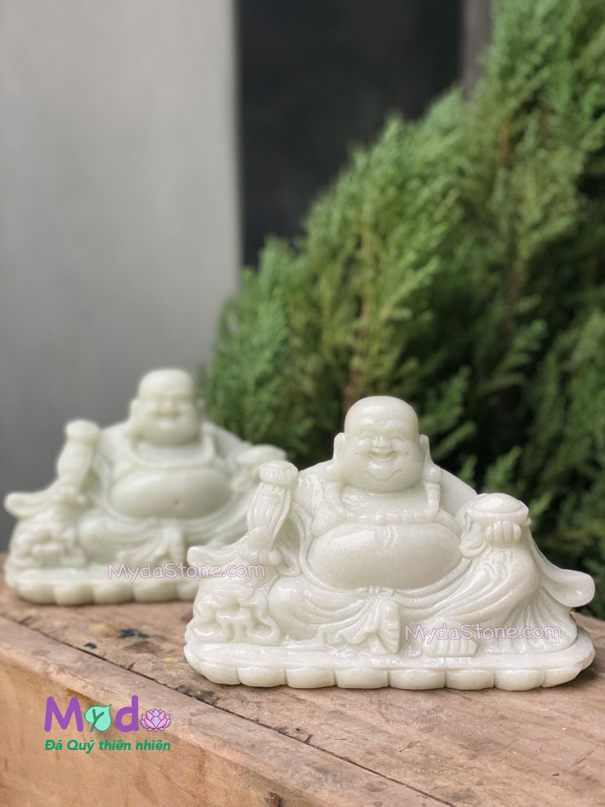 Tượng Di Lặc ngồi đá Cẩm Thạch Trắng Xanh