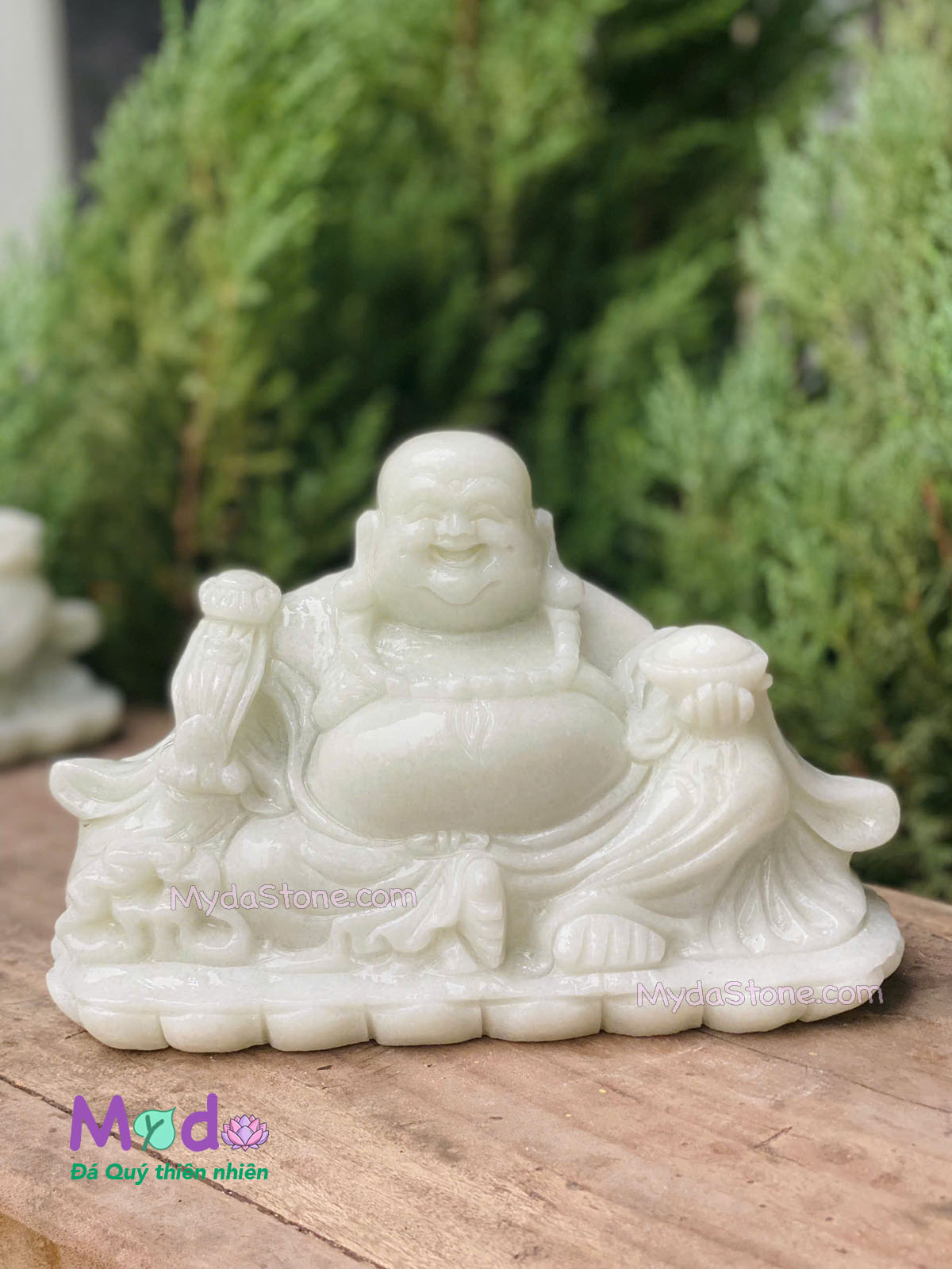 Tượng Di Lặc ngồi đá Cẩm Thạch Trắng Xanh