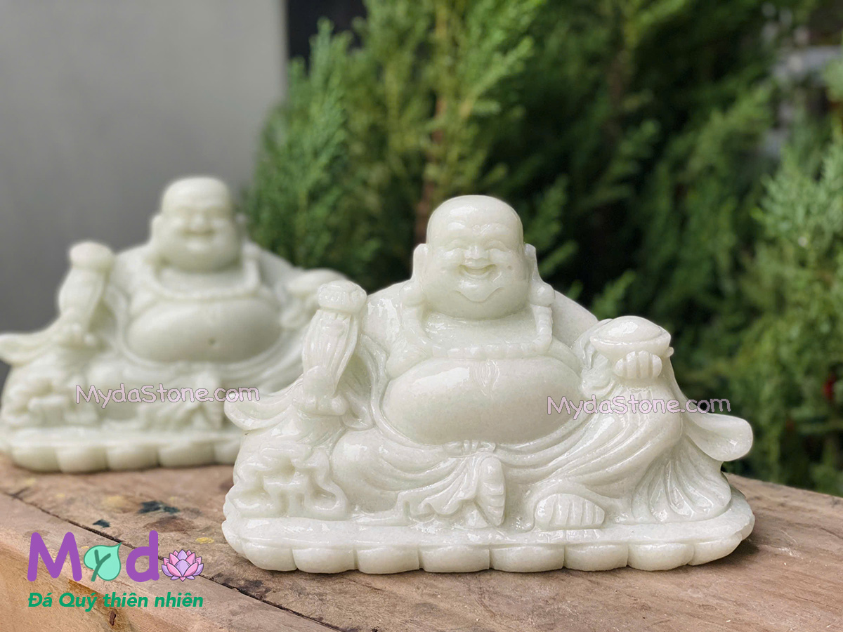 Tượng Di Lặc ngồi đá Cẩm Thạch Trắng Xanh