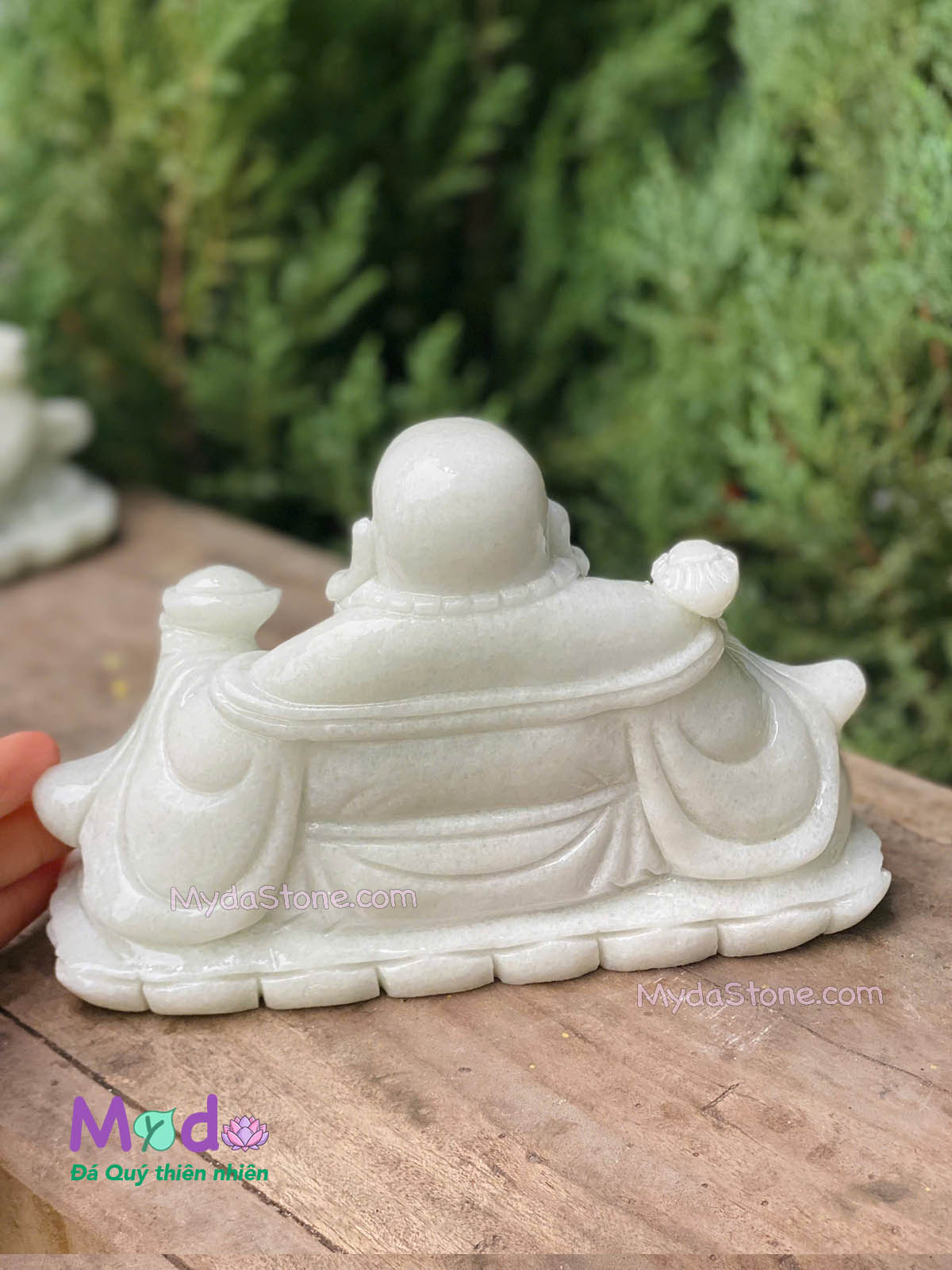Tượng Di Lặc ngồi đá Cẩm Thạch Trắng Xanh