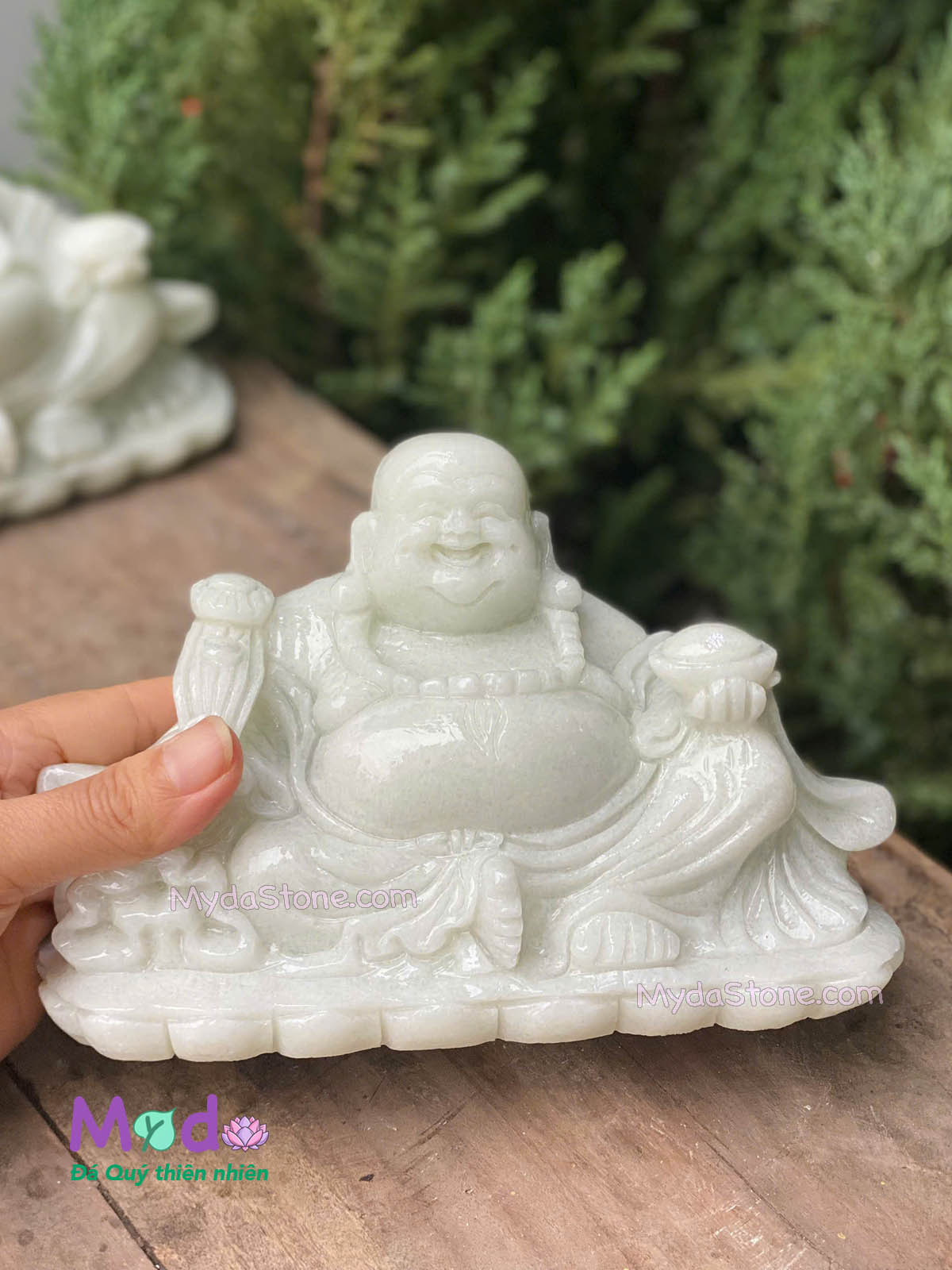 Tượng Di Lặc ngồi đá Cẩm Thạch Trắng Xanh