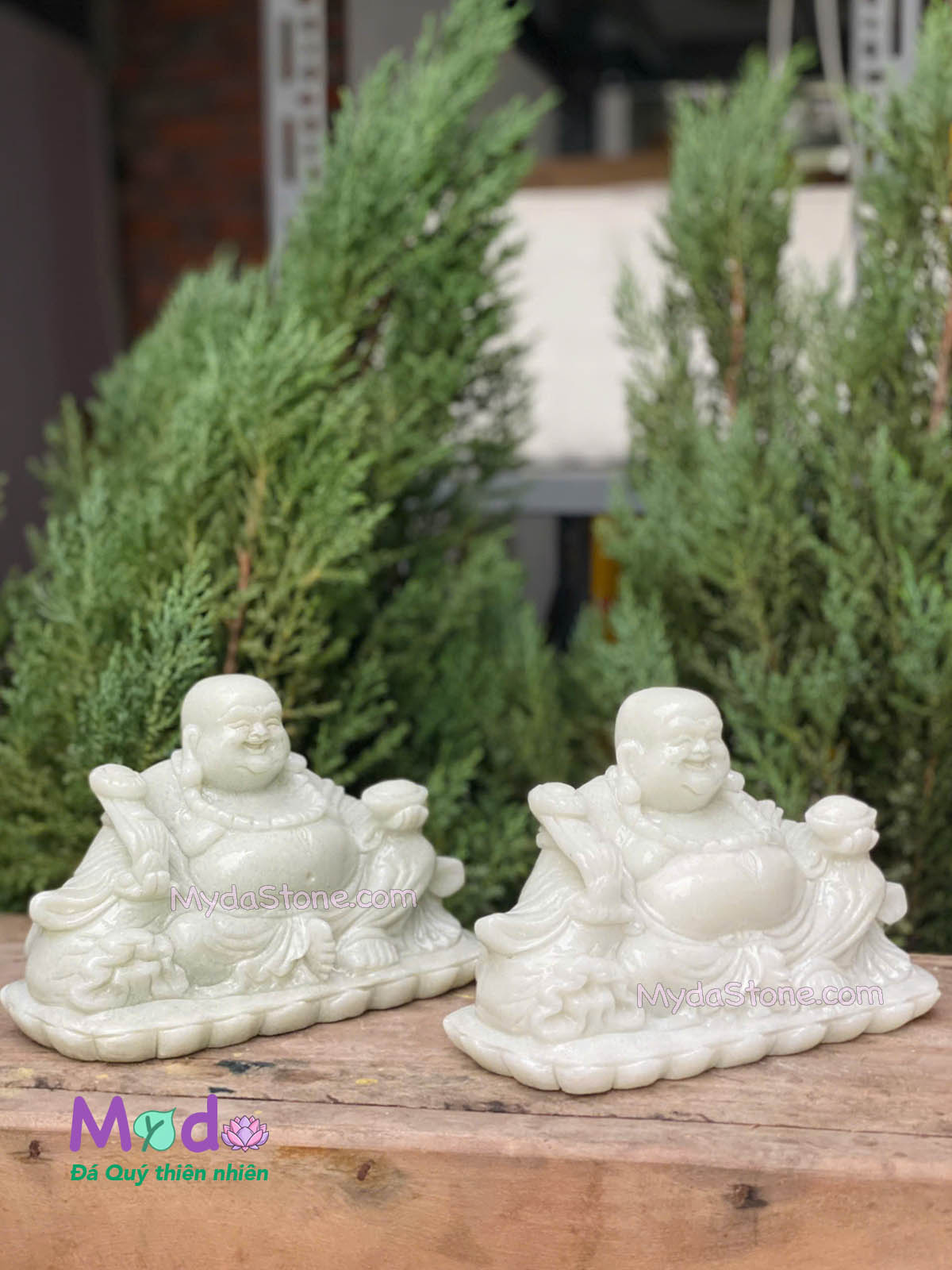 Tượng Di Lặc ngồi đá Cẩm Thạch Trắng Xanh