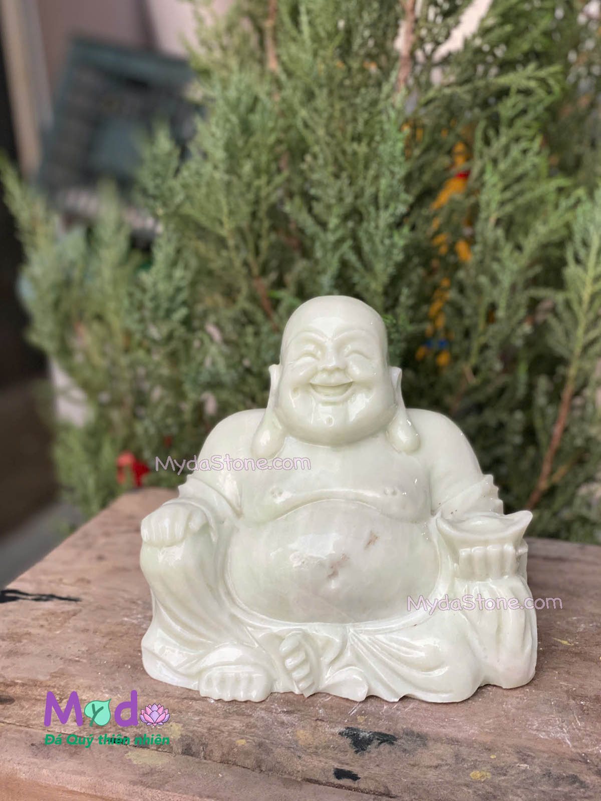 Tượng Phật Di Lặc ngồi đá Cẩm Thạch Xanh