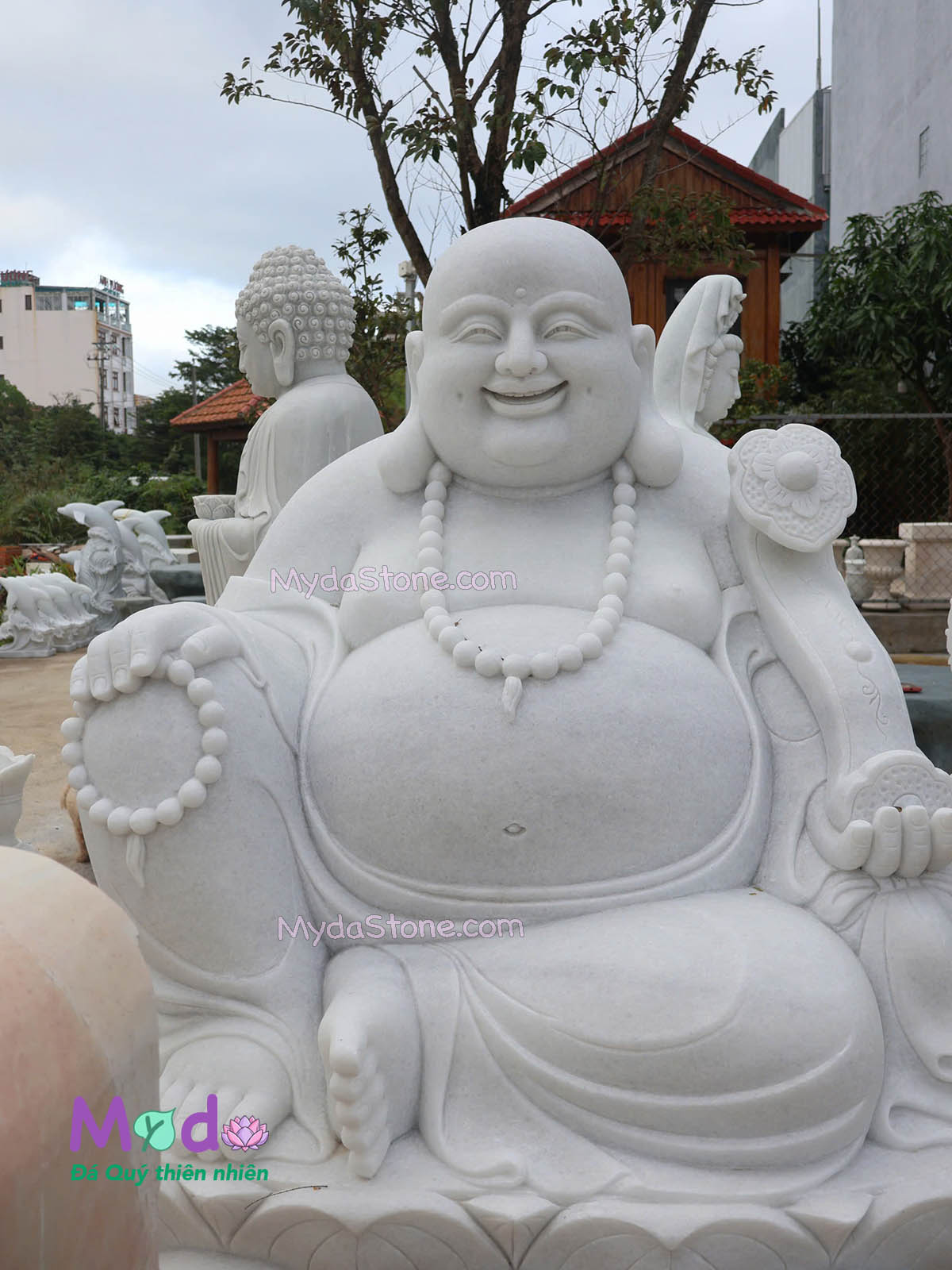 Tượng Phật Di Lặc ngồi đài sen đá Cẩm Thạch Trắng