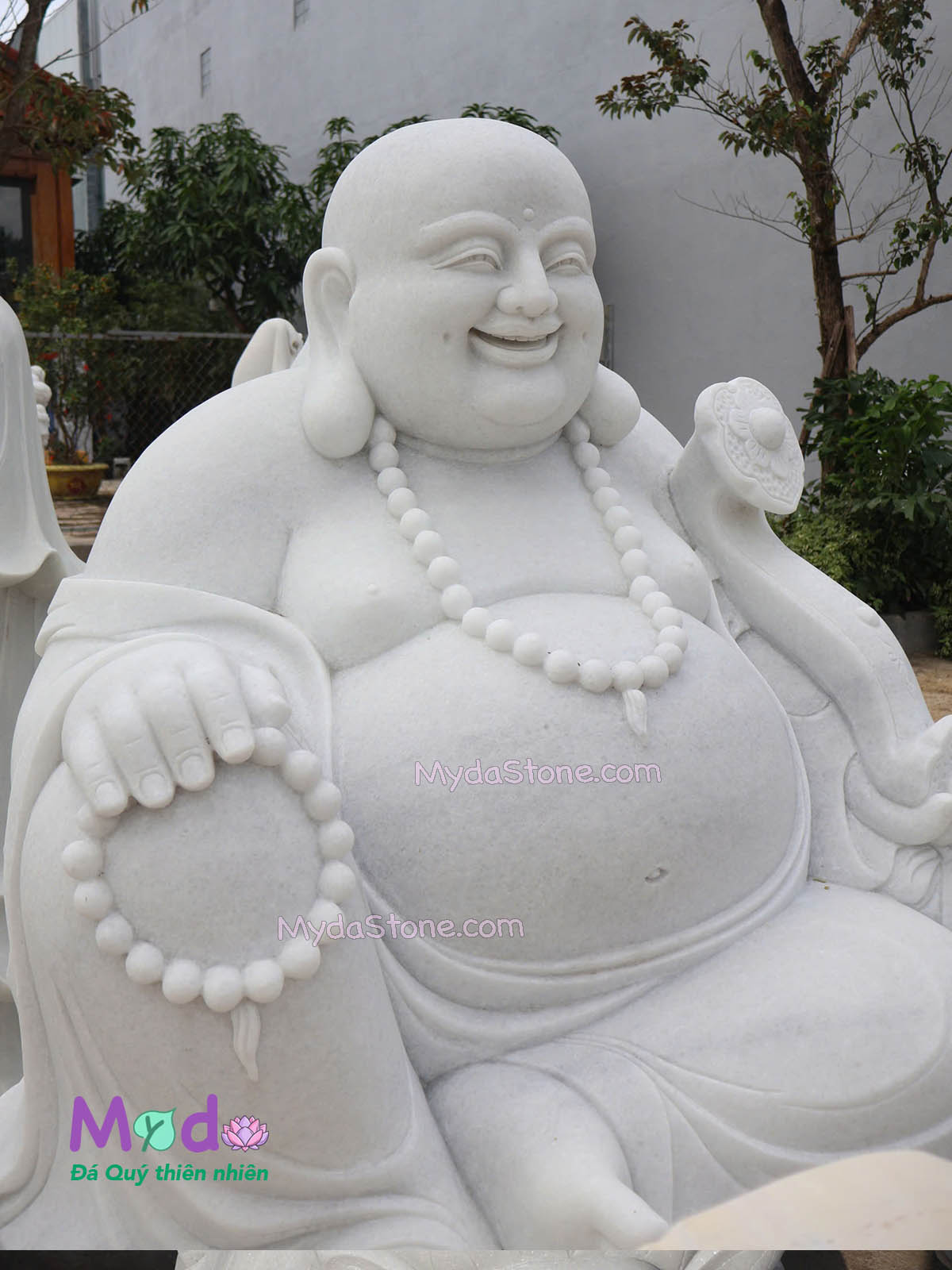 Tượng Phật Di Lặc ngồi đài sen đá Cẩm Thạch Trắng