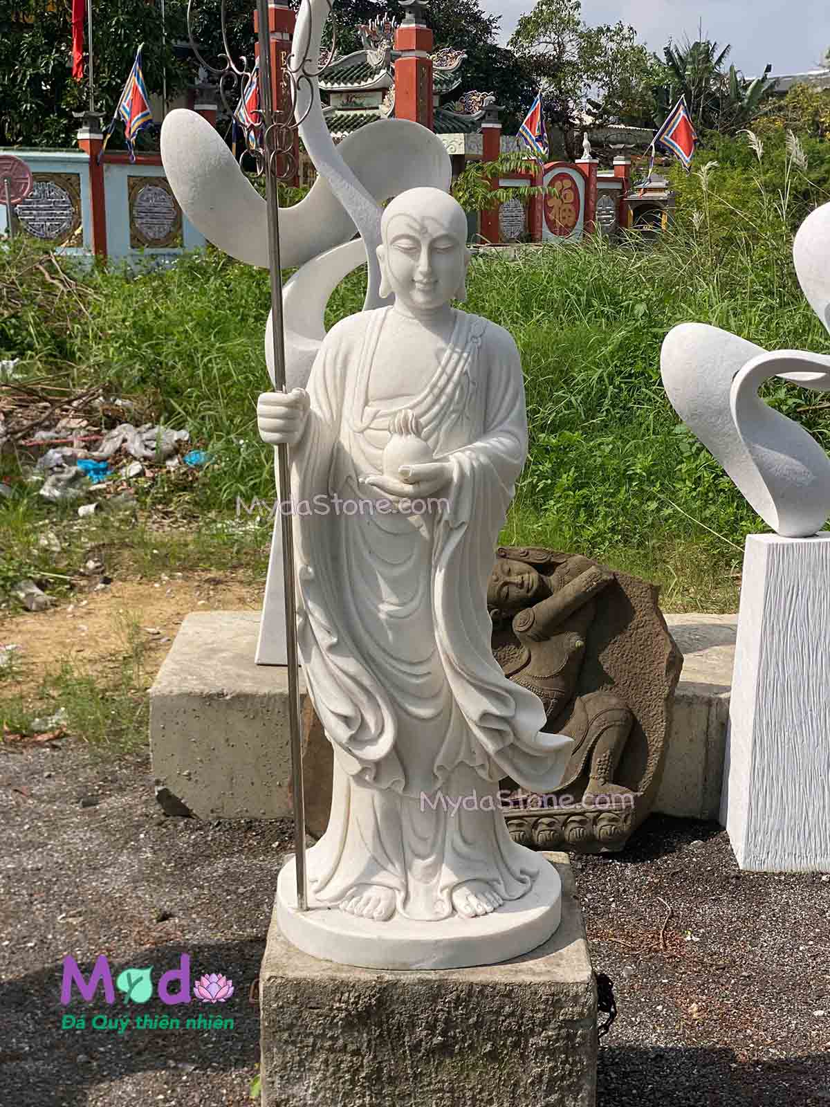Tượng Phật Địa Tạng đứng đá Cẩm Thạch Trắng