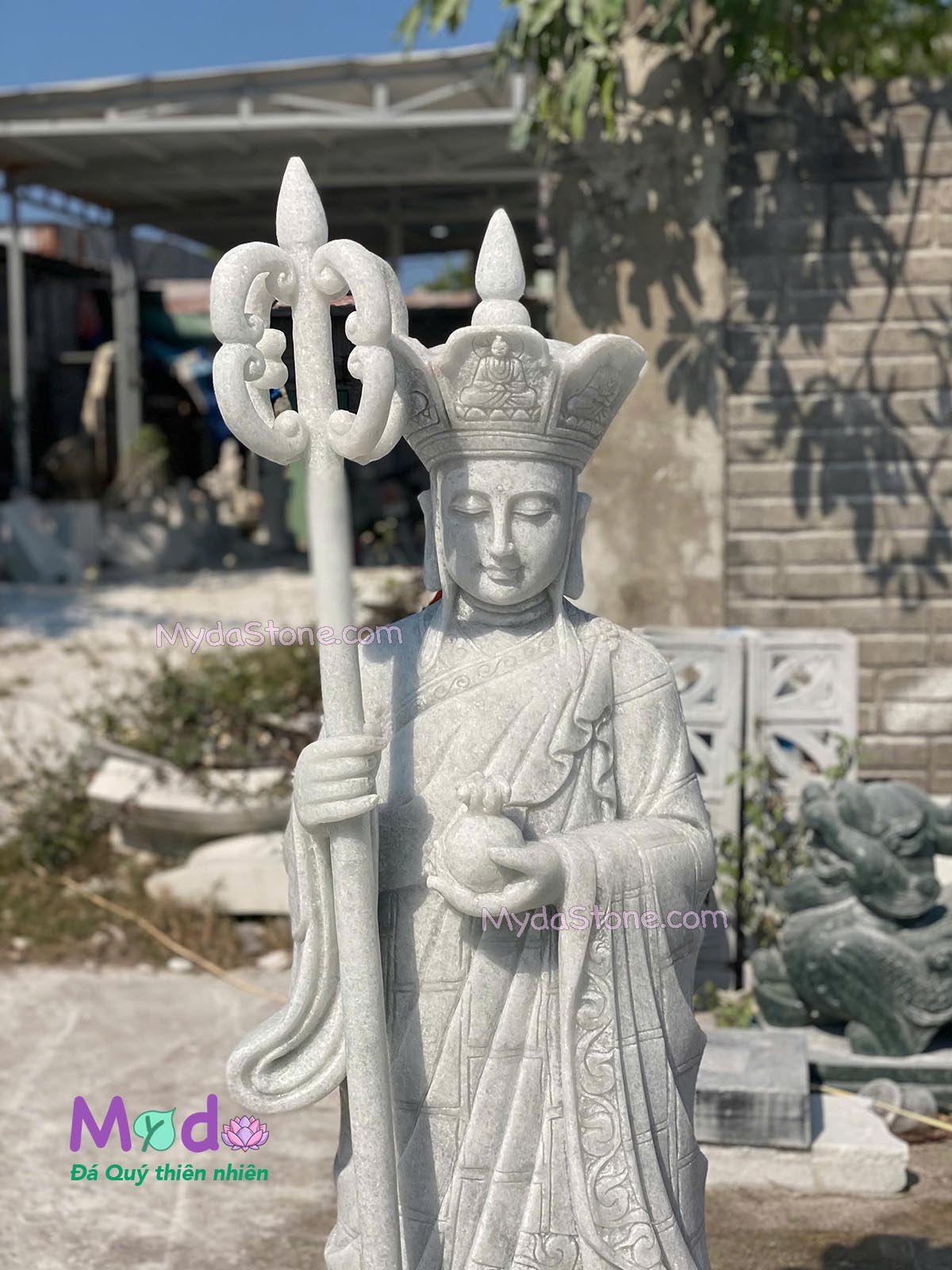 Tượng Phật Địa Tạng đá Cẩm Thạch Trắng Xanh