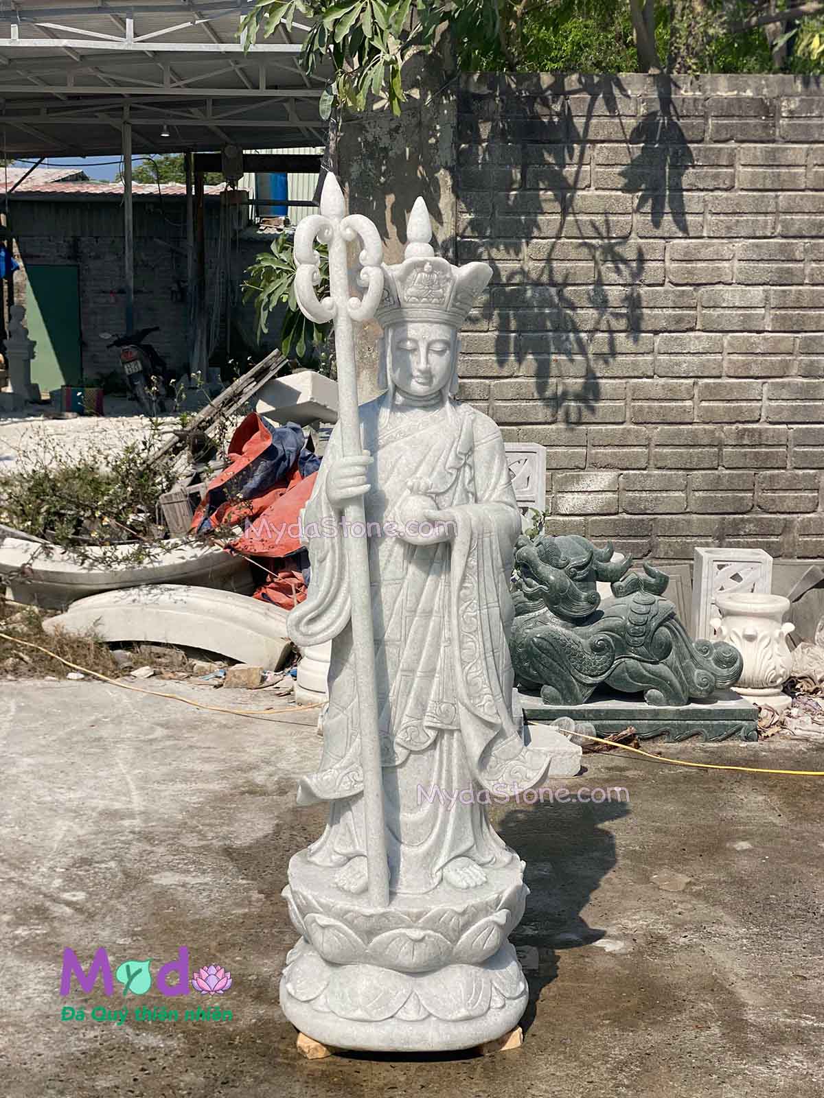 Tượng Phật Địa Tạng đá Cẩm Thạch Trắng Xanh