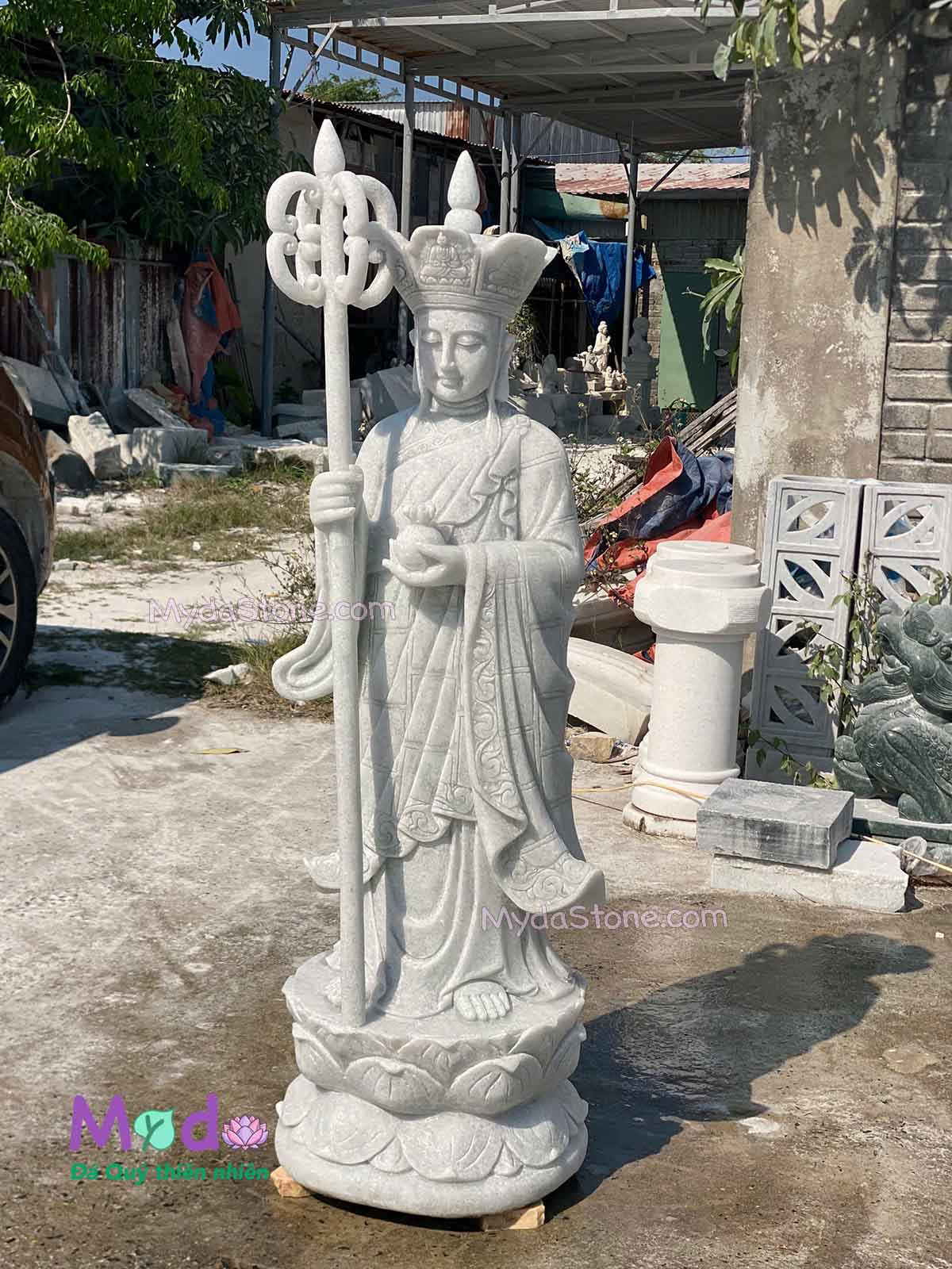 Tượng Phật Địa Tạng đá Cẩm Thạch Trắng Xanh