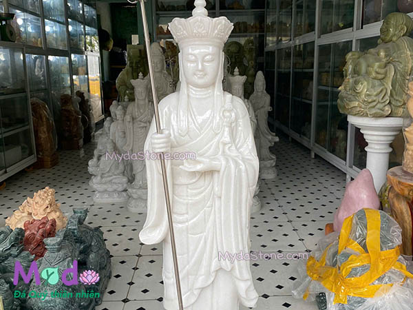 Tượng Phật Địa Tạng đứng đài sen đá Cẩm Thạch Trắng