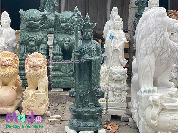 Tượng Phật Địa Tạng đứng đài sen đá Xanh Ấn Độ
