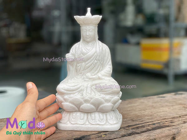 Tượng Phật Địa Tạng ngồi đài sen đá Cẩm Thạch Trắng