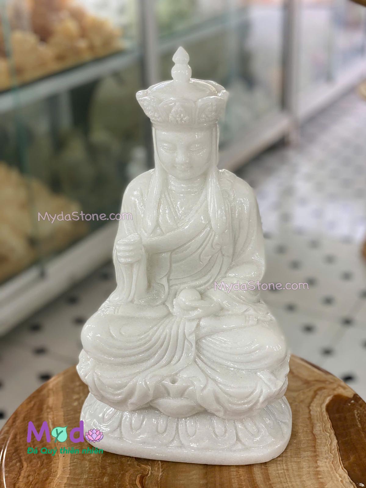 Tượng Phật Địa Tạng ngồi đài sen đá Cẩm Thạch Trắng