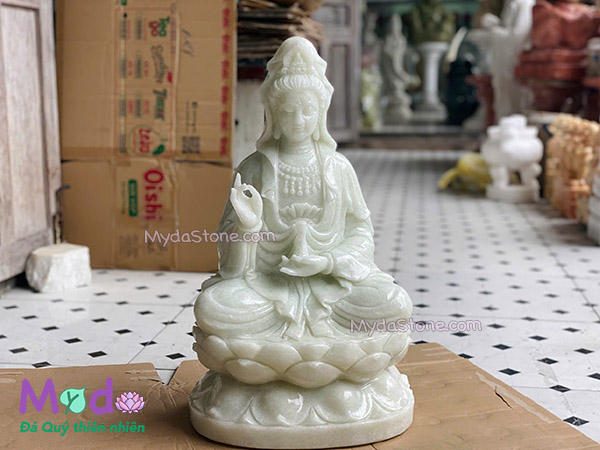 Tượng Phật Quan Âm đá Cẩm Thạch Trắng Xanh