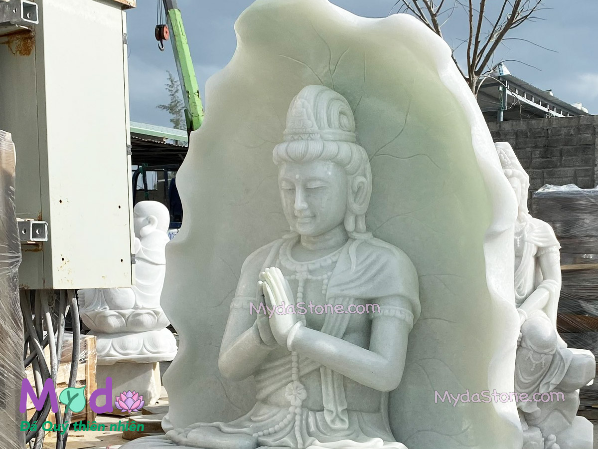 Tượng Phật Quan Âm hoá thân đá Cẩm Thạch Trắng Xanh