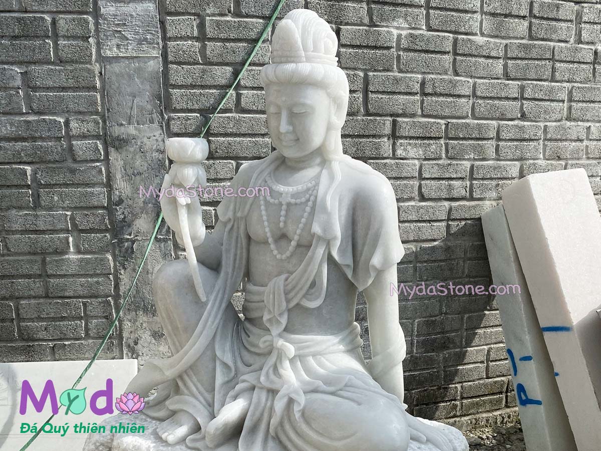 Tượng Phật Quan Âm hoá thân đá Cẩm Thạch Trắng Xanh