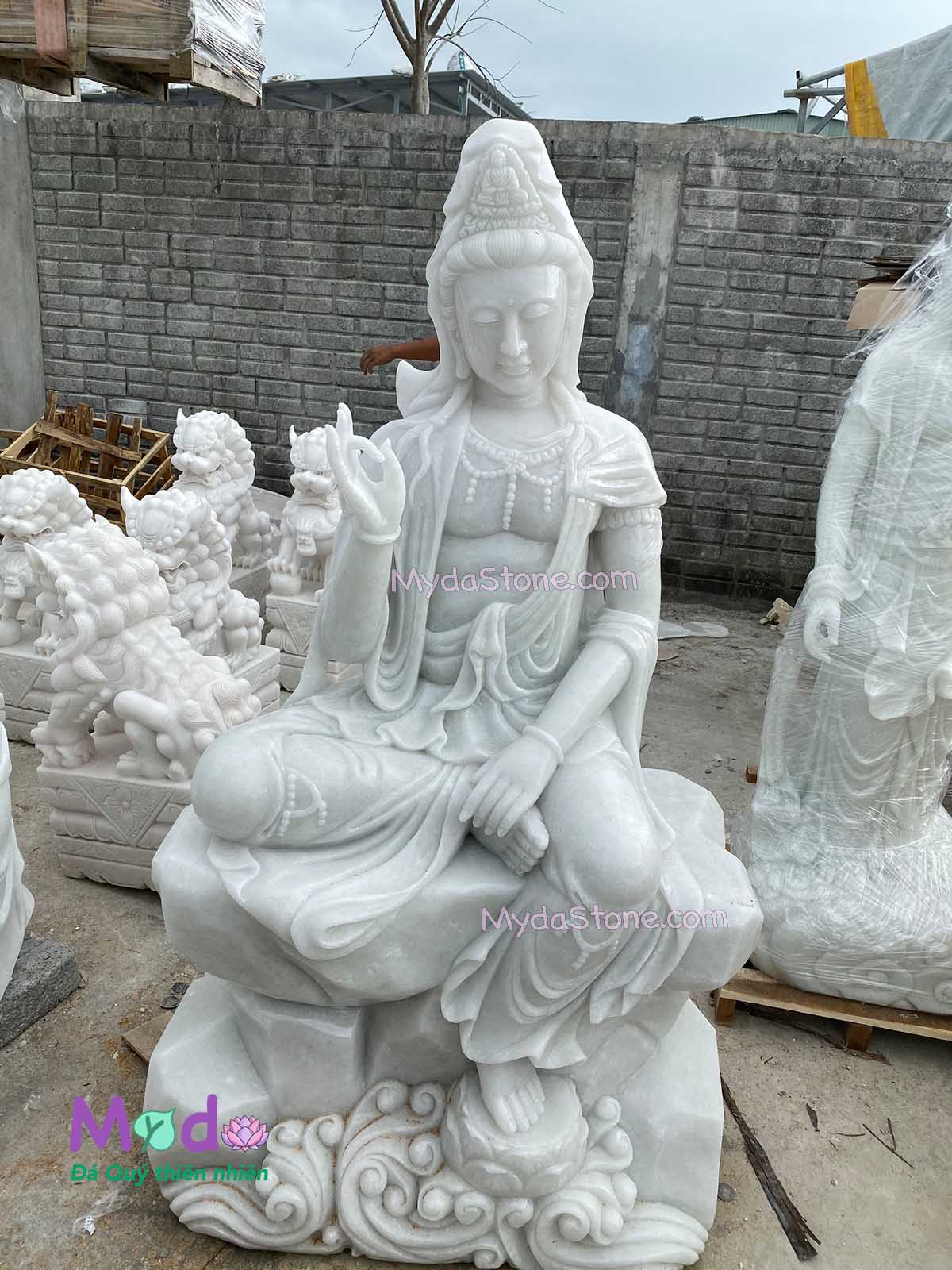 Tượng Phật Quan Âm hoá thân đá Cẩm Thạch Trắng Xanh