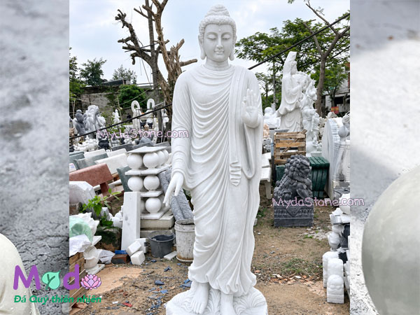 Tượng Phật Thích Ca đứng đá Cẩm Thạch Trắng