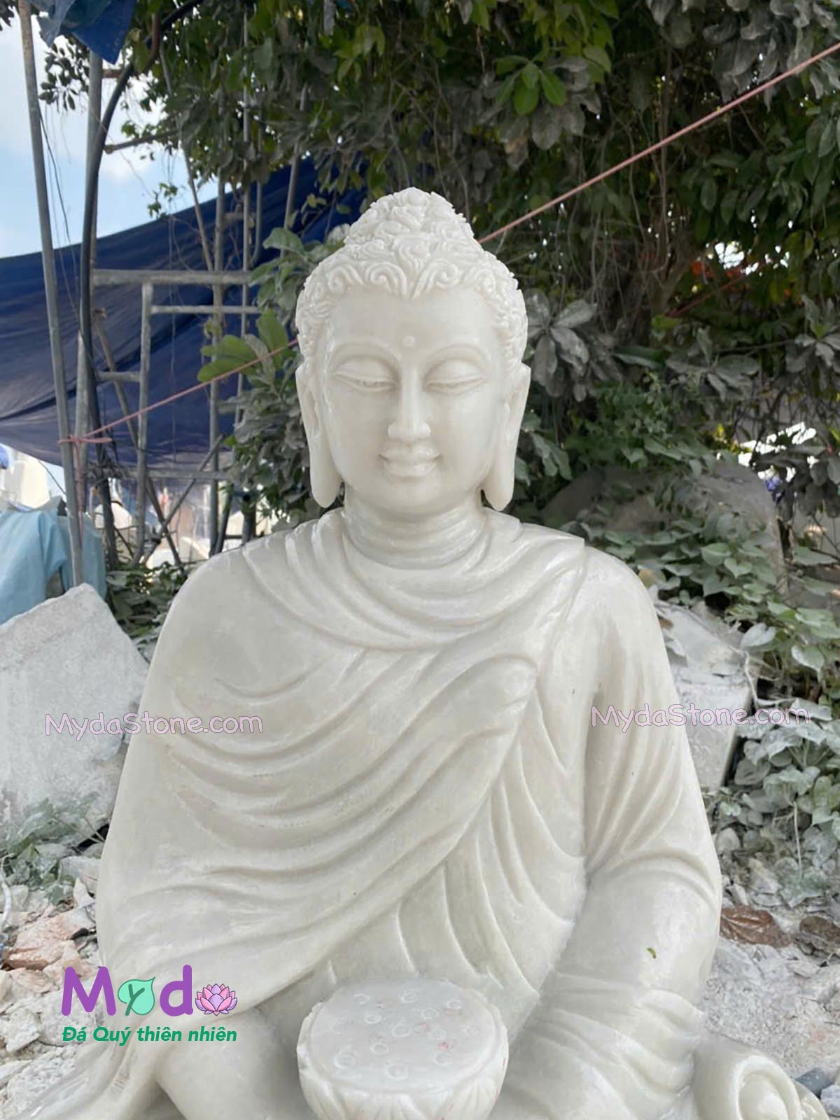 Tượng Phật Thích Ca ngồi đá Cẩm Thạch Trắng