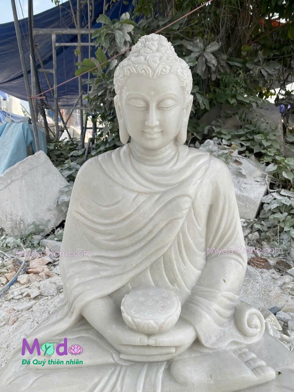 Tượng Phật Thích Ca ngồi đá Cẩm Thạch Trắng
