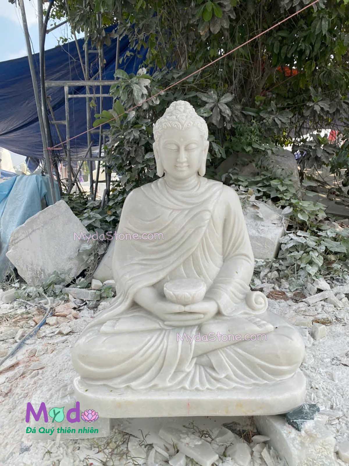 Tượng Phật Thích Ca ngồi đá Cẩm Thạch Trắng