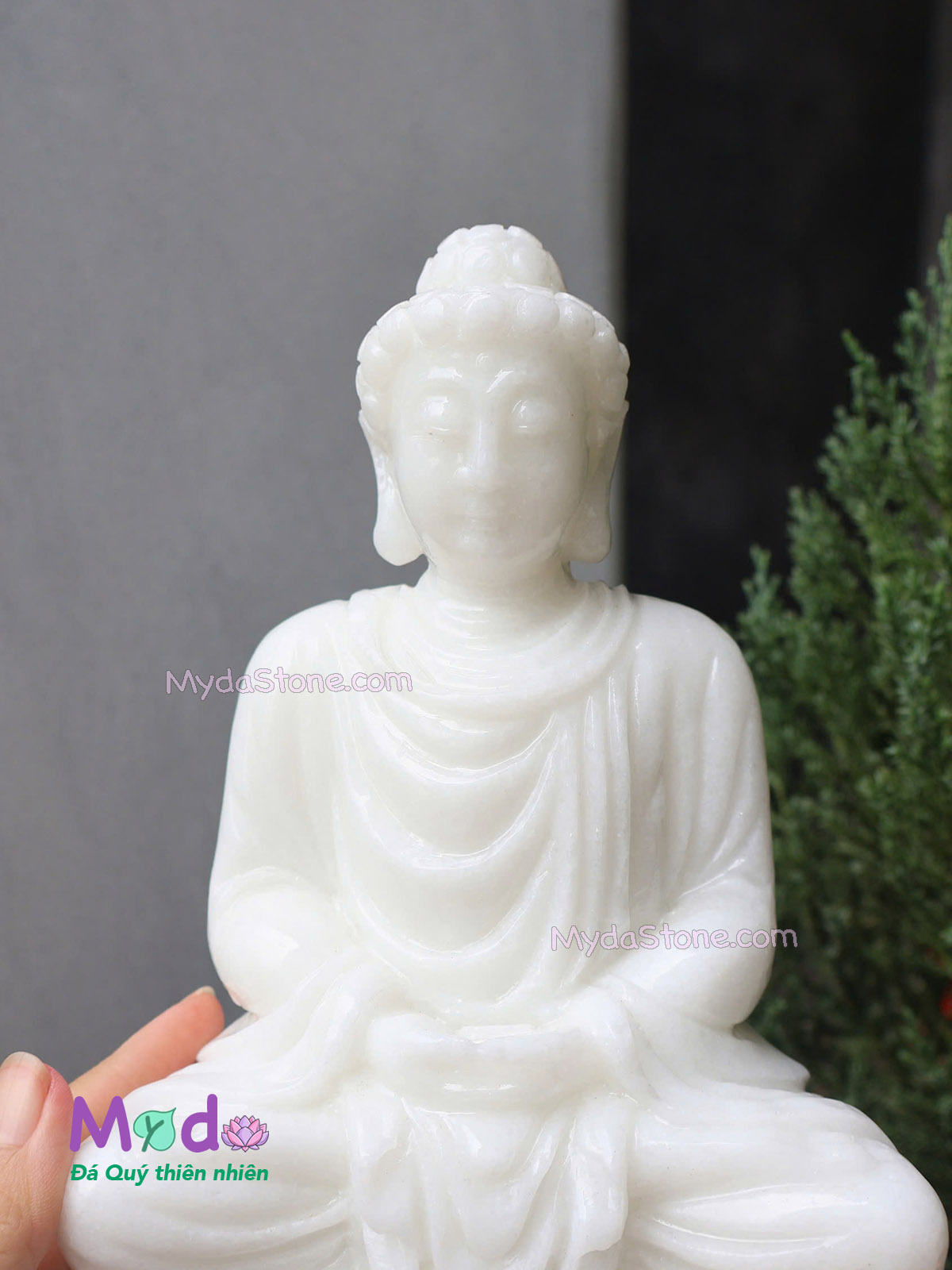 Tượng Phật Thích Ca ngồi đài sen đá Cẩm Thạch Trắng