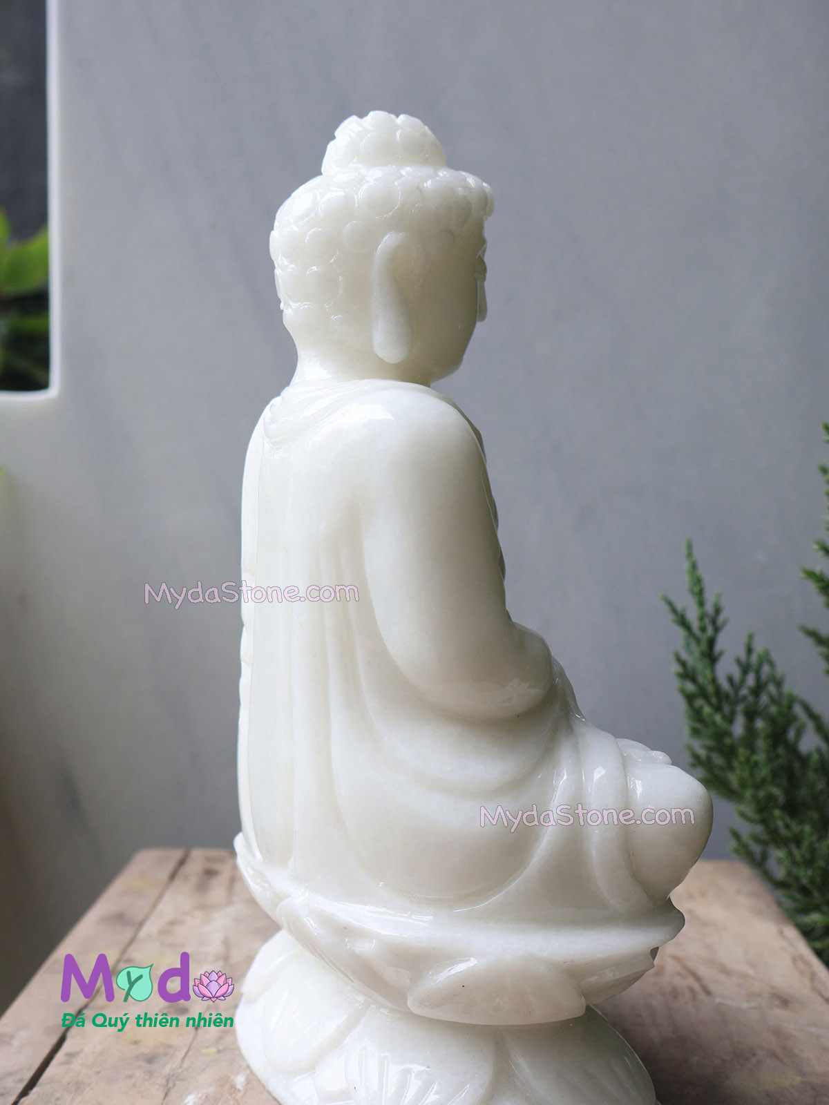 Tượng Phật Thích Ca ngồi đài sen đá Cẩm Thạch Trắng
