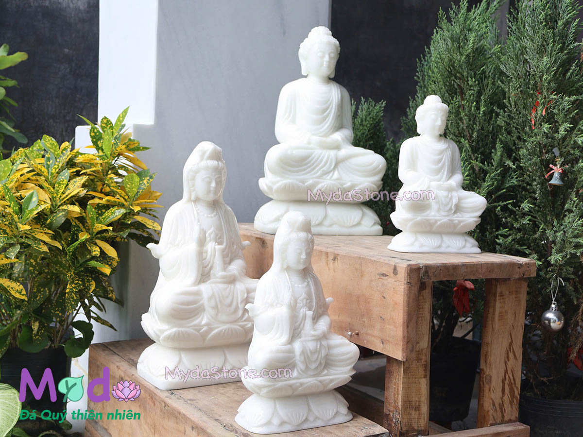 Tượng Phật Thích Ca ngồi đài sen đá Cẩm Thạch Trắng