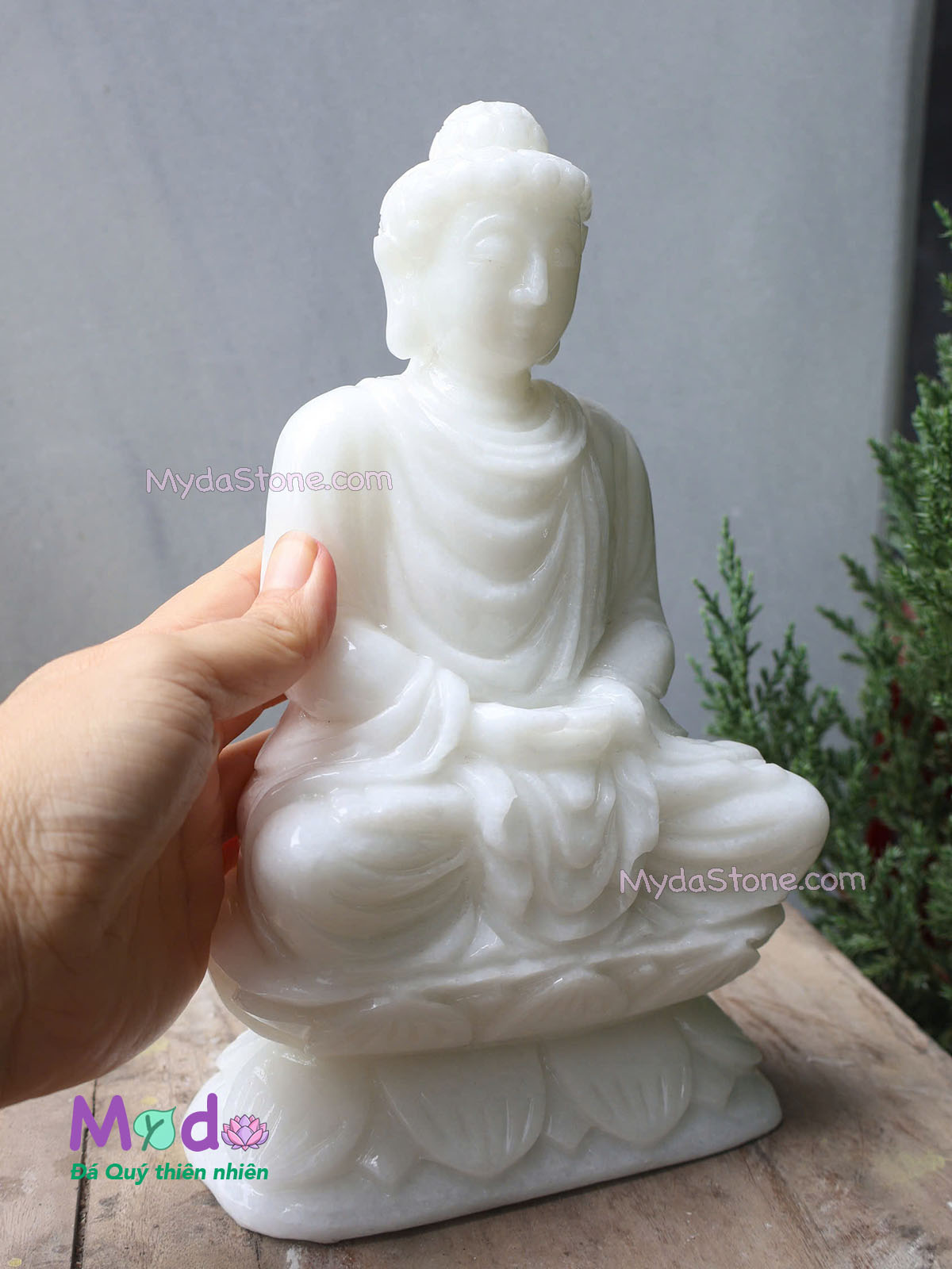 Tượng Phật Thích Ca ngồi đài sen đá Cẩm Thạch Trắng