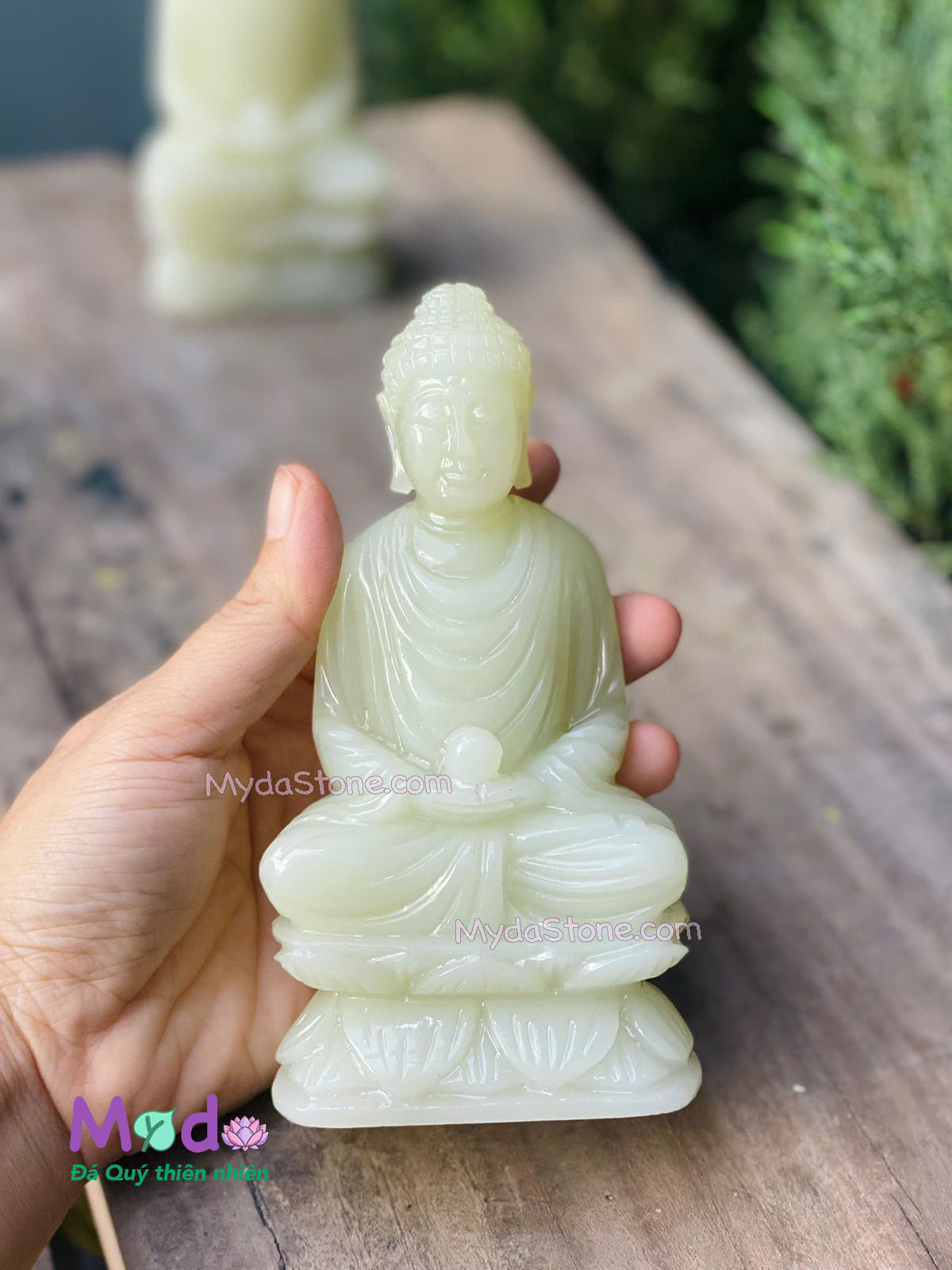 Tượng Phật Thích Ca ngồi đài sen đá Ngọc Xanh Pakistan