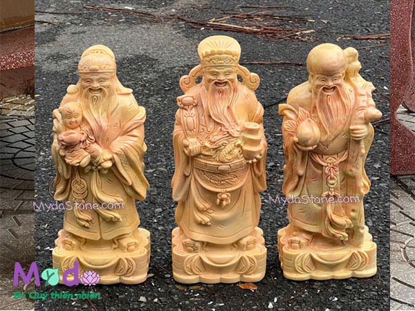 Tượng Phúc Lộc Thọ đá Cà Rốt Vàng