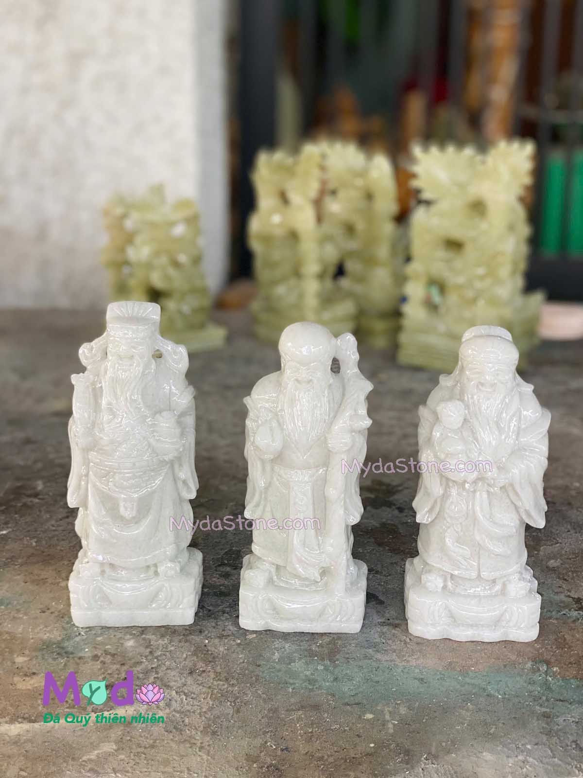 Tượng Phúc Lộc Thọ đá Cẩm Thạch Trắng